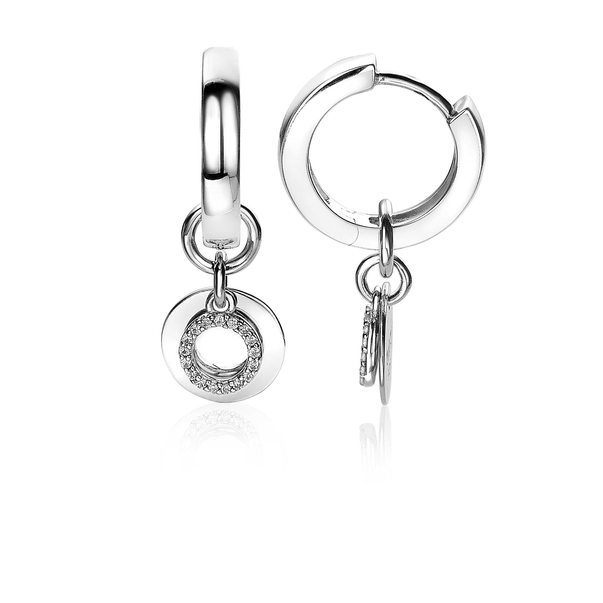 ZINZI Sterling Silver Earrings Pendants Coin and Open Circle White ZICH1769 (excl. hoop earrings)