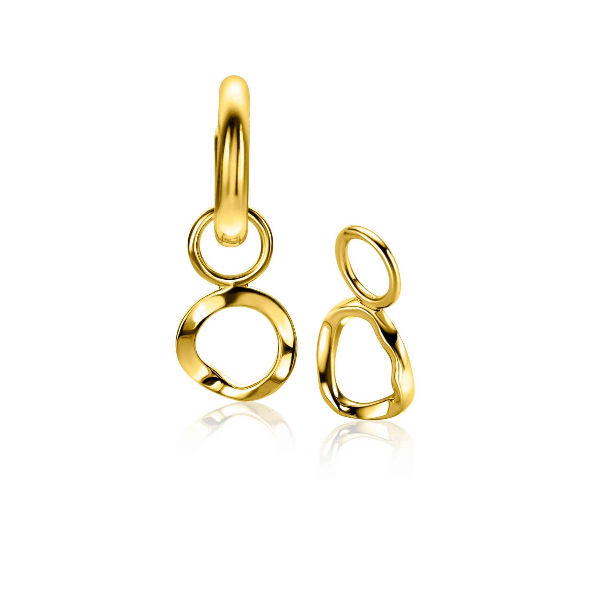 8mm ZINZI gold-plated silver earring pendants with organically shaped open circles with a twist, ZICH-BF119G (without hoops)