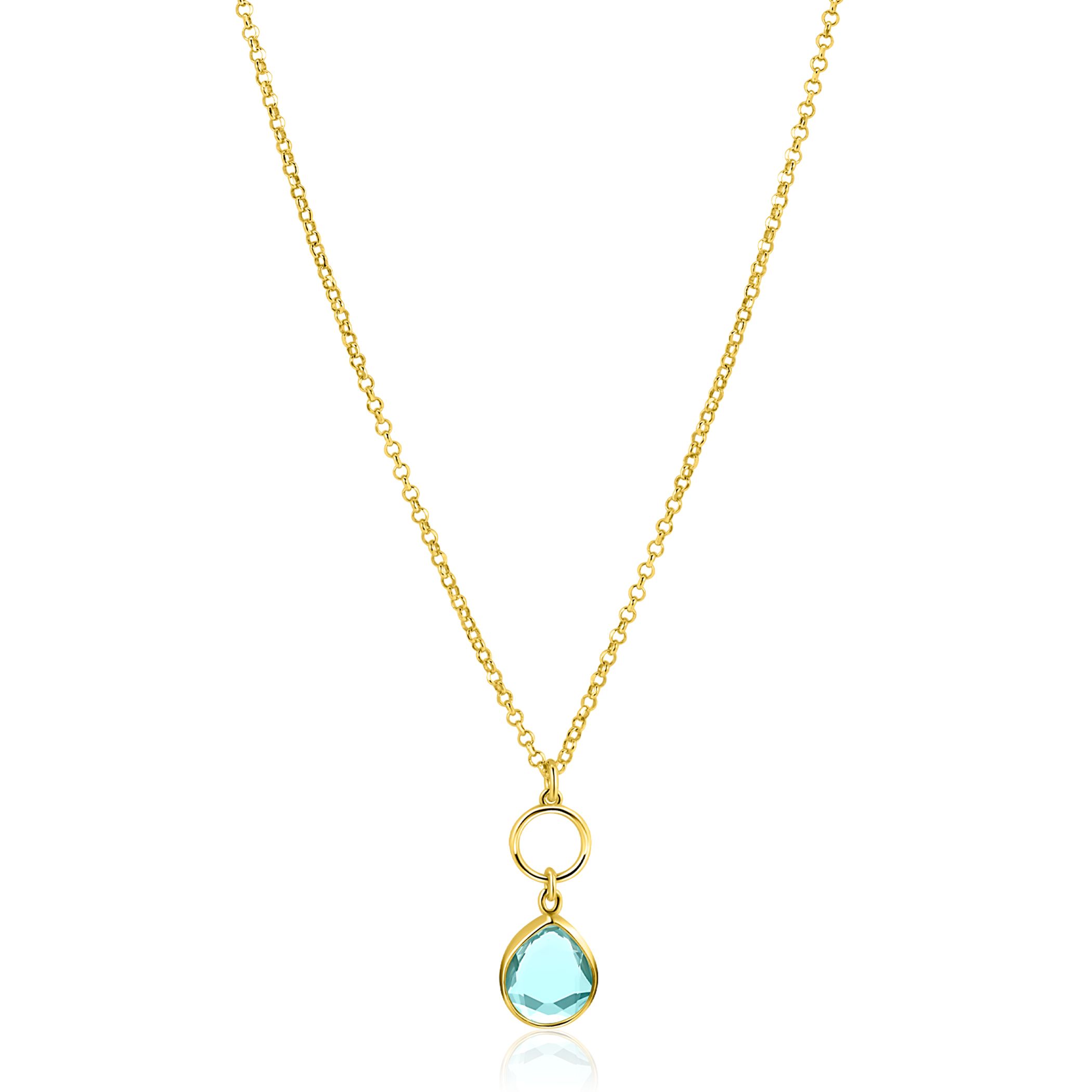 ZINZI zlv. collier gg.verg. turq. peer en rondje