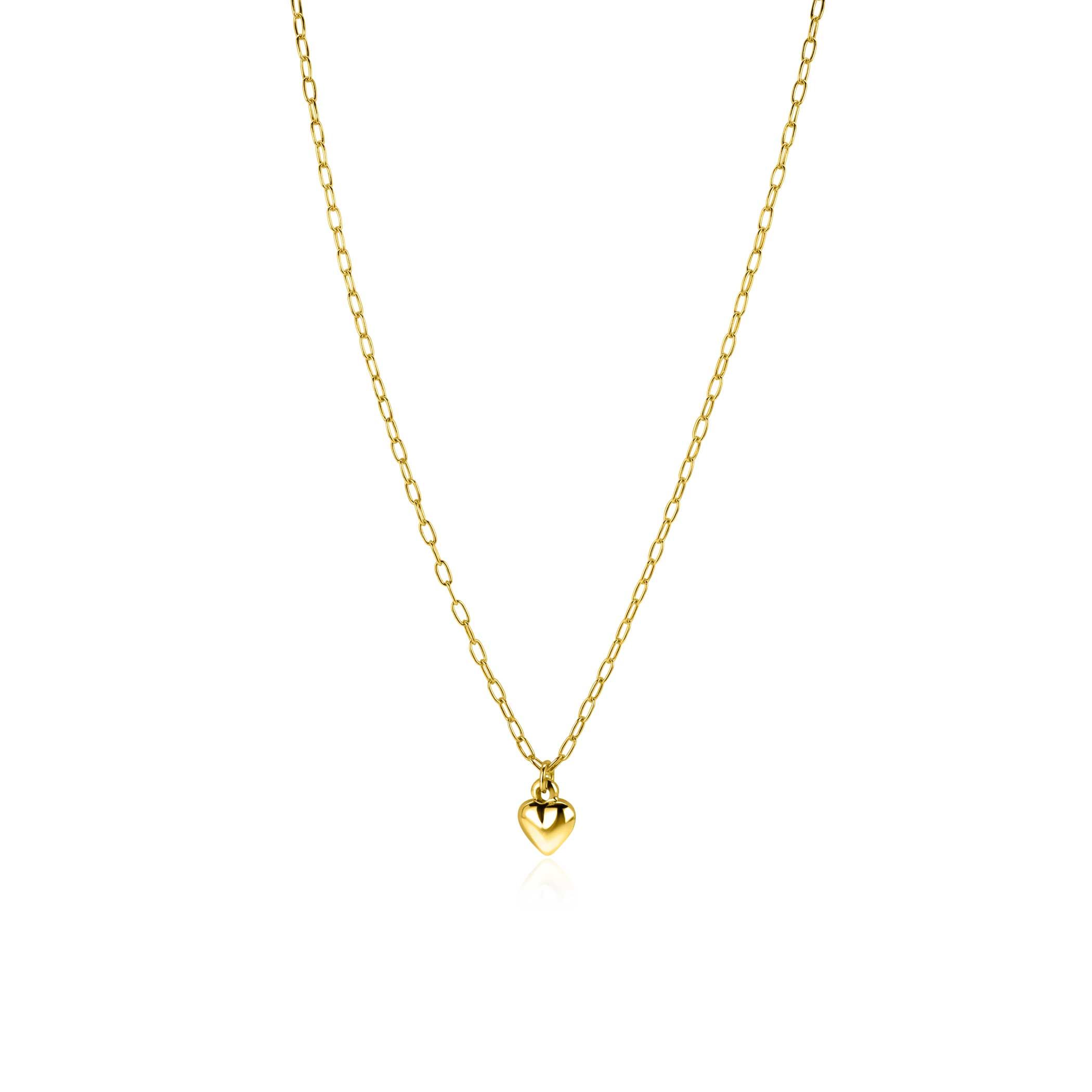 ZINZI gold plated silver paperclip link necklace with heart ball pendant 9mm, 42-45cm ZIC2661
