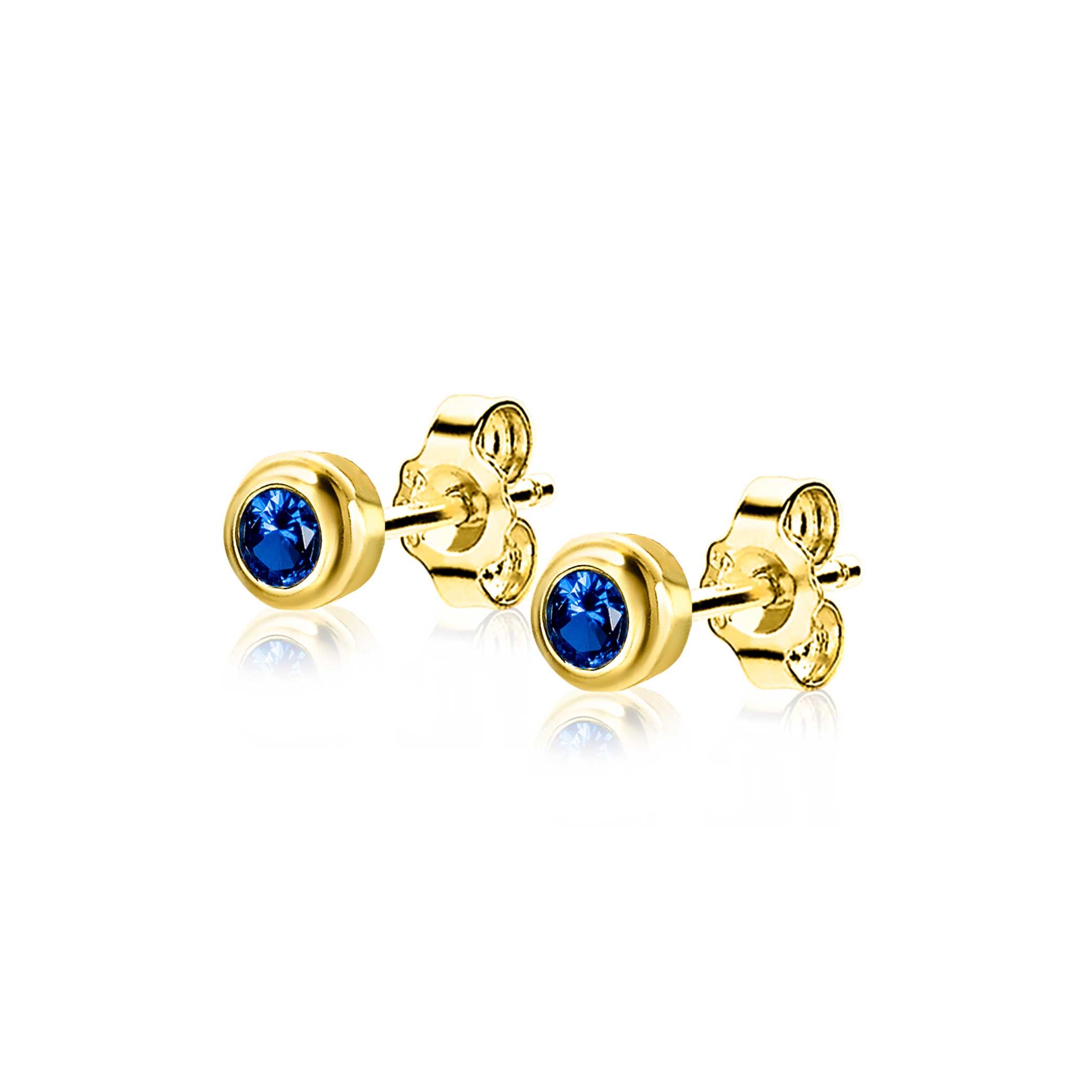 SEPTEMBER Stud Earrings 4mm Gold Plated with Birthstone Blue Sapphire Zirconia
