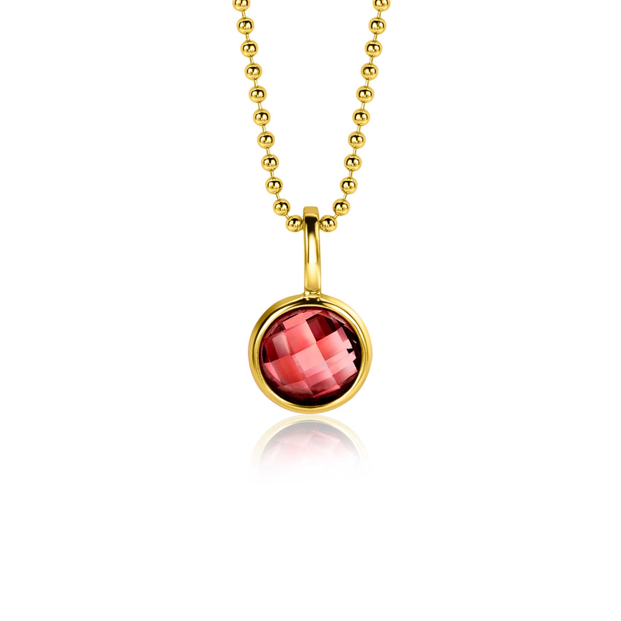 JANUARY Pendant 8mm Gold Plated Birthstone Red Garnet Zirconia (excl. necklace)