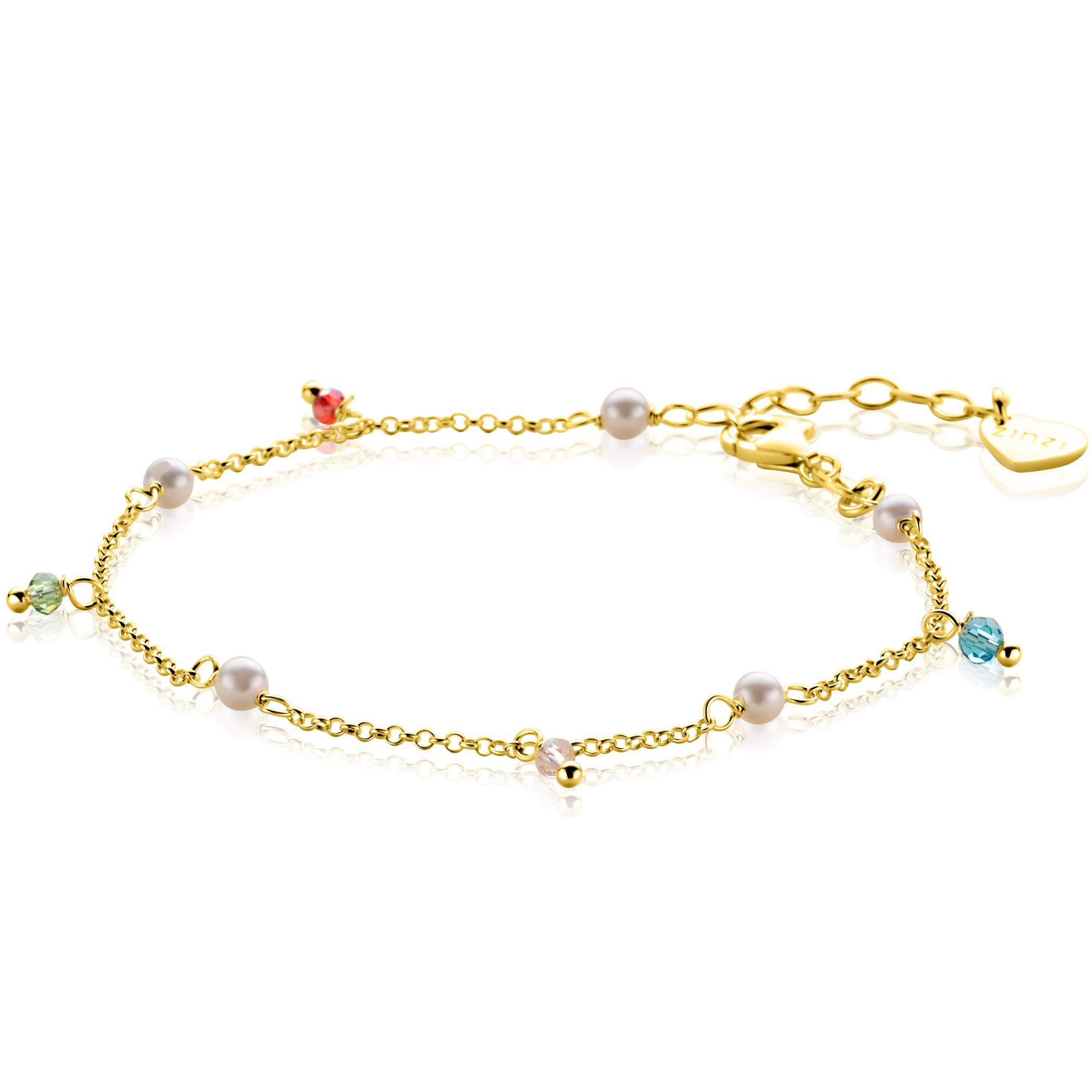 ZINZI zlv. armband gg.verg.parel en kleursteentjes