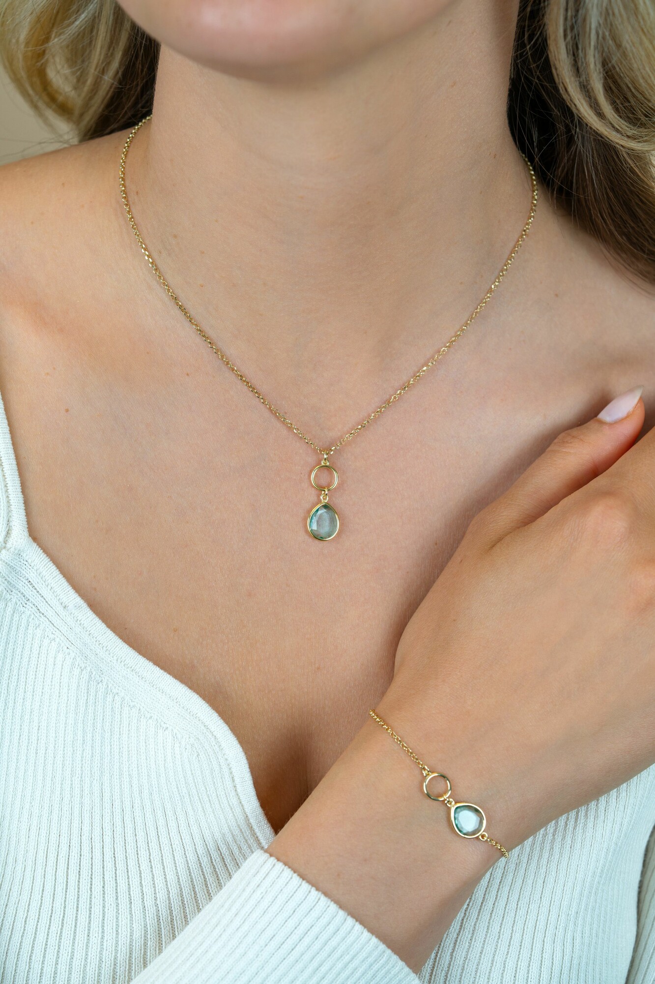 ZINZI zlv. collier gg.verg. turq. peer en rondje
