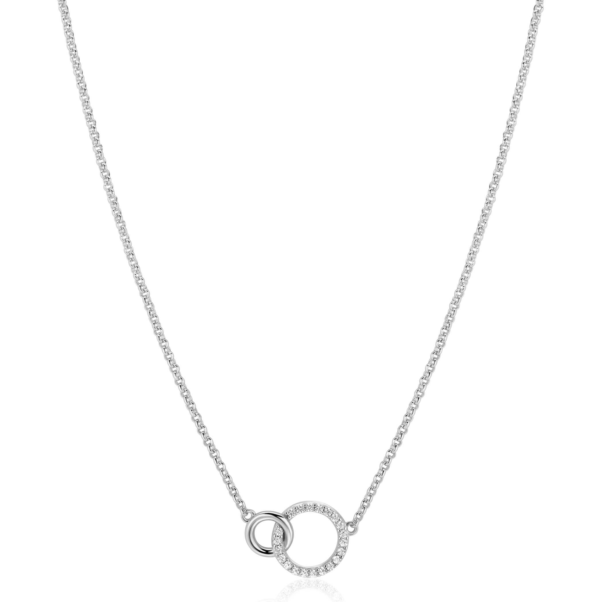 ZINZI Sterling Silver Necklace with 2 Connected Circles and White Zirconias ZIC1782