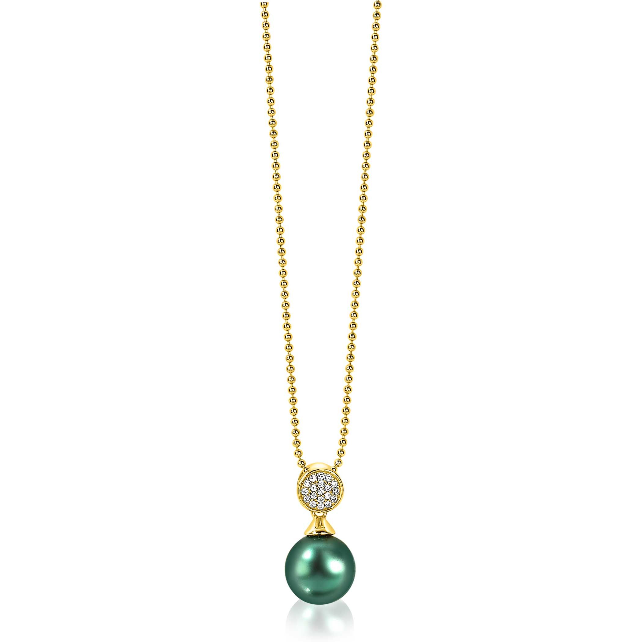 ZINZI Gold Plated Sterling Silver Pendant Green Pearl White Zirconias 18mm ZIH1151GG