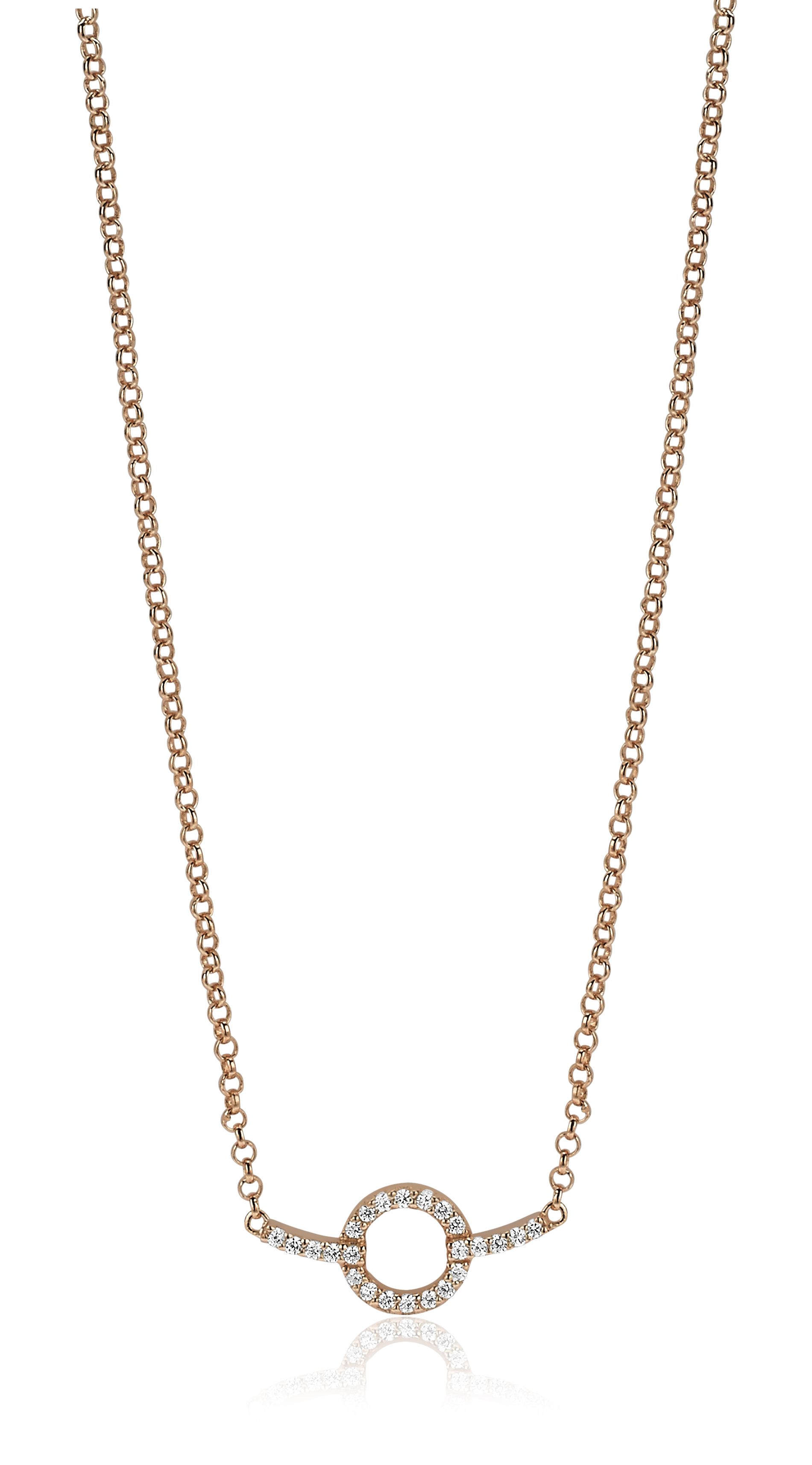 ZINZI Rose Gold Plated Sterling Silver Necklace Circle and Bar Design with White Zirconias 42-45cm ZIC1063R