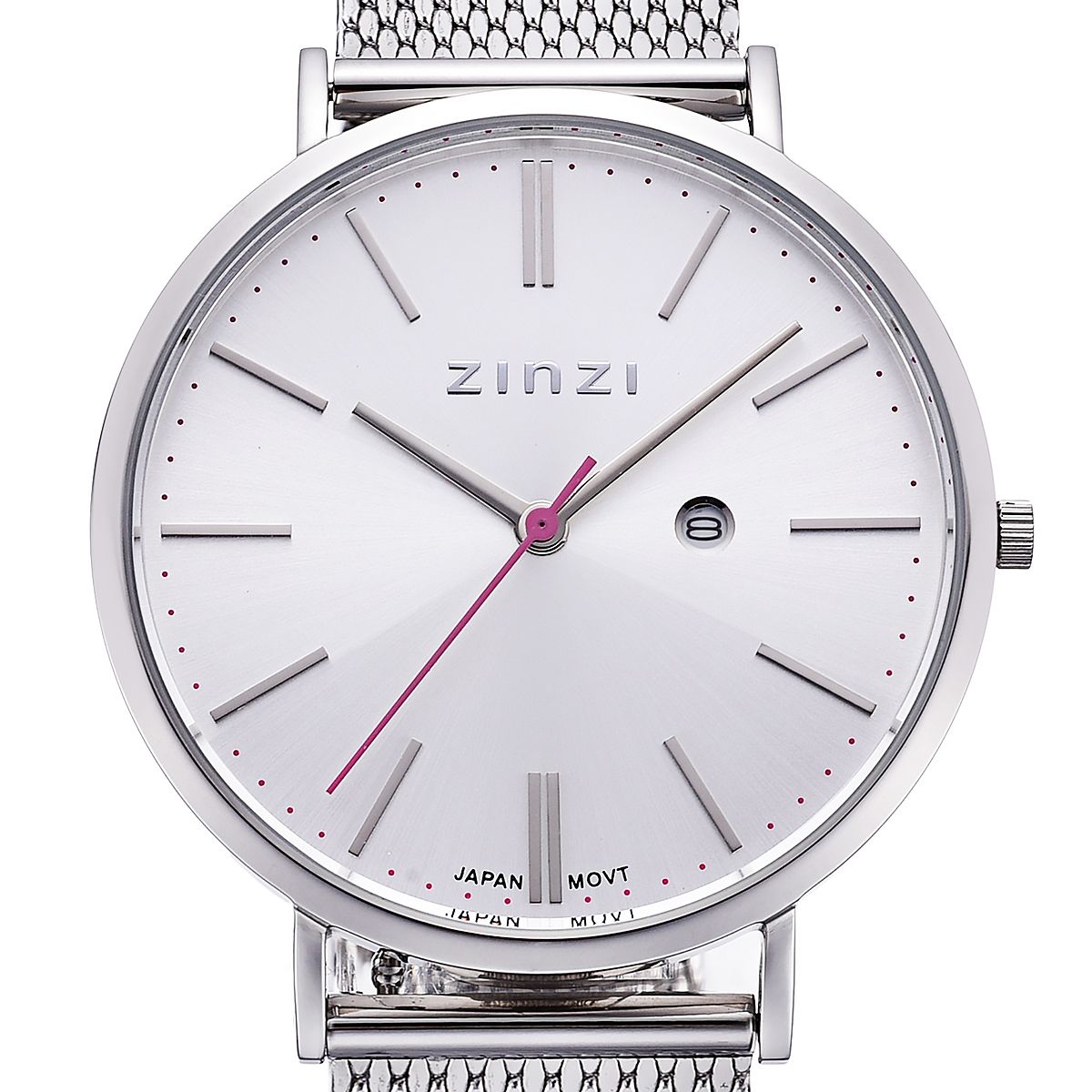 ZINZI Retro Watch Silver Colored Dial Silver Colored Case Stainless Steel Mesh Strap 38mm  ZIW402M