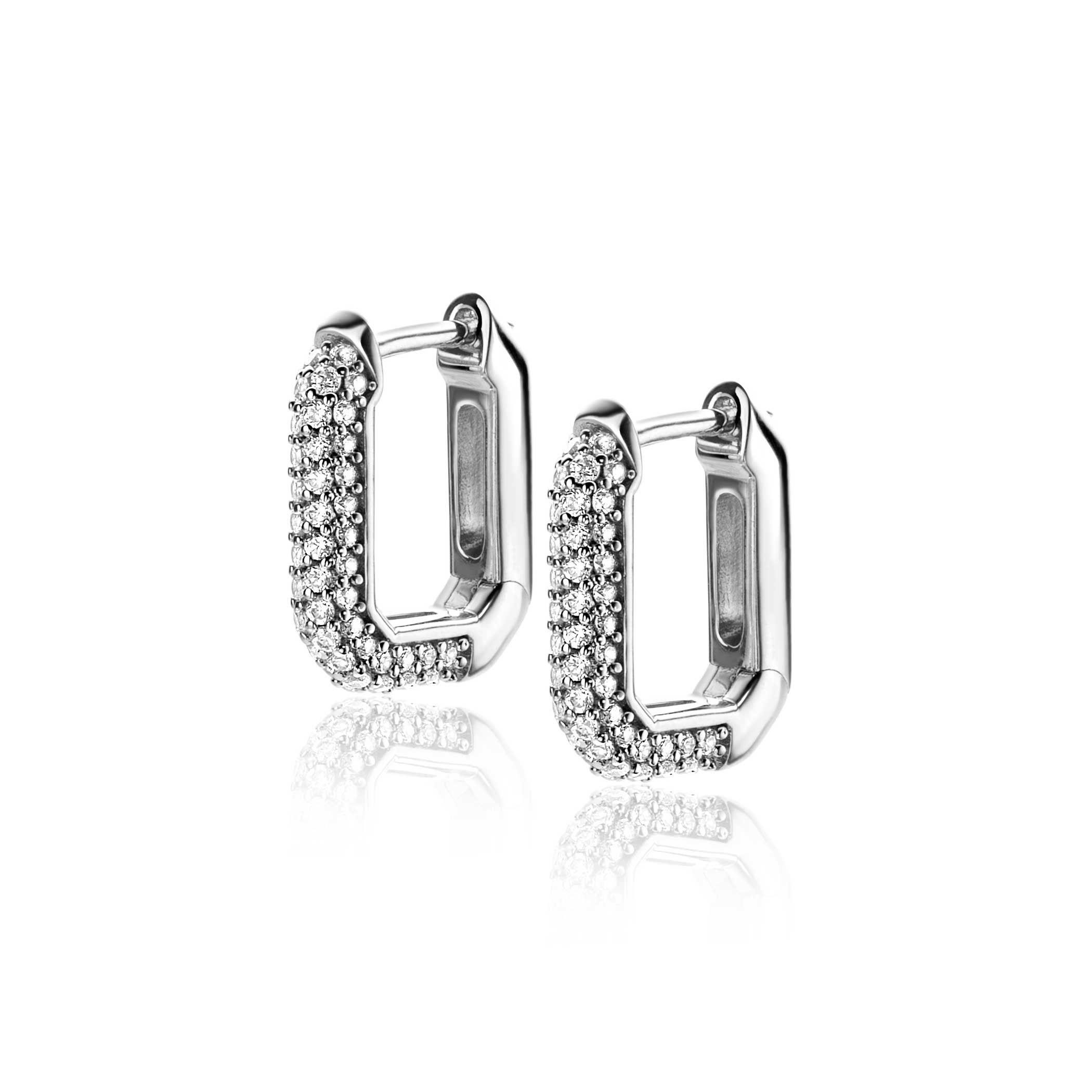 16mm ZINZI Sterling Silver Hoop Earrings Octagon White Zirconias width 3mm ZIO2495Z