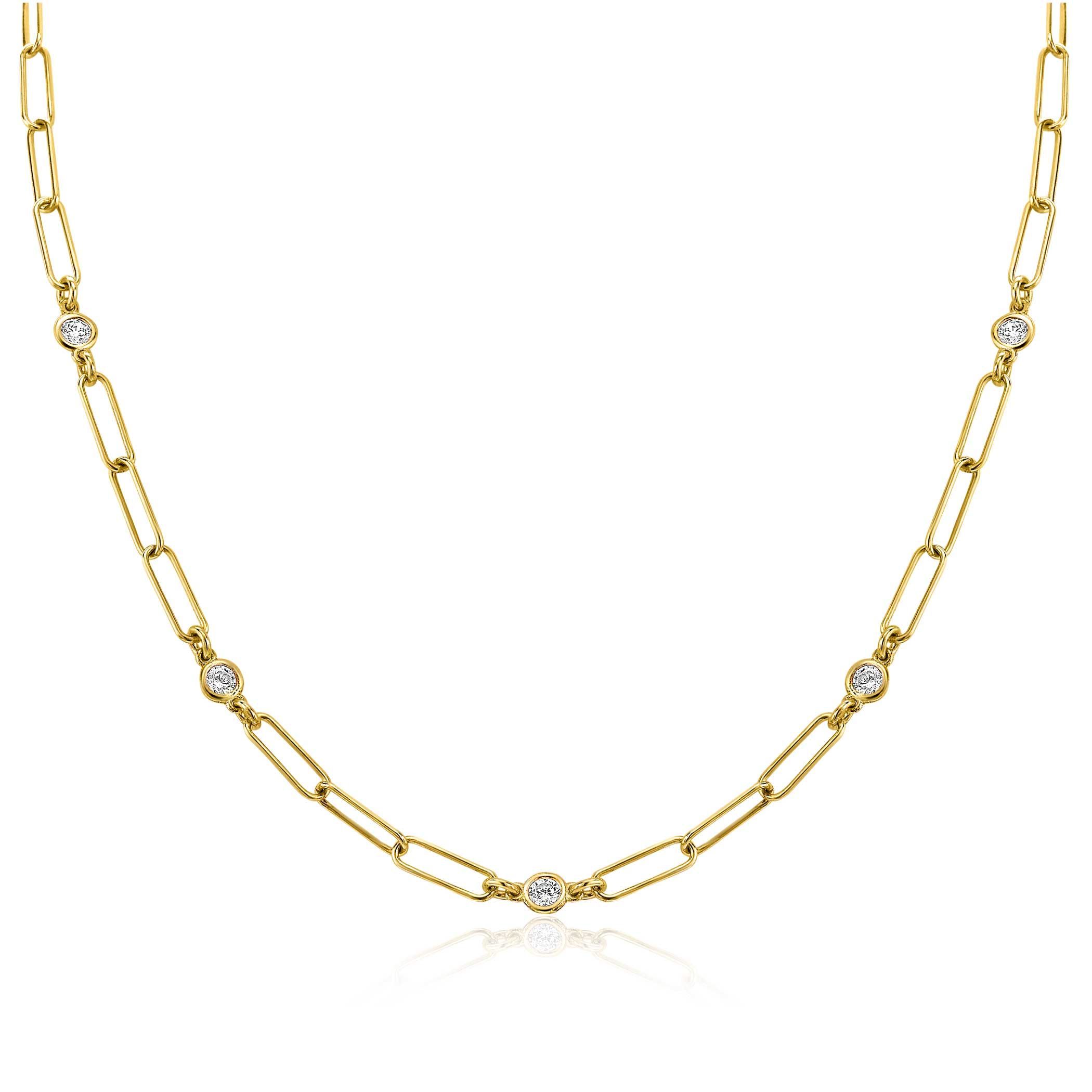 ZINZI Gold Plated Sterling Silver Necklace Paperclip Chain Round White Zirconia 40-45cm ZIC2079Y