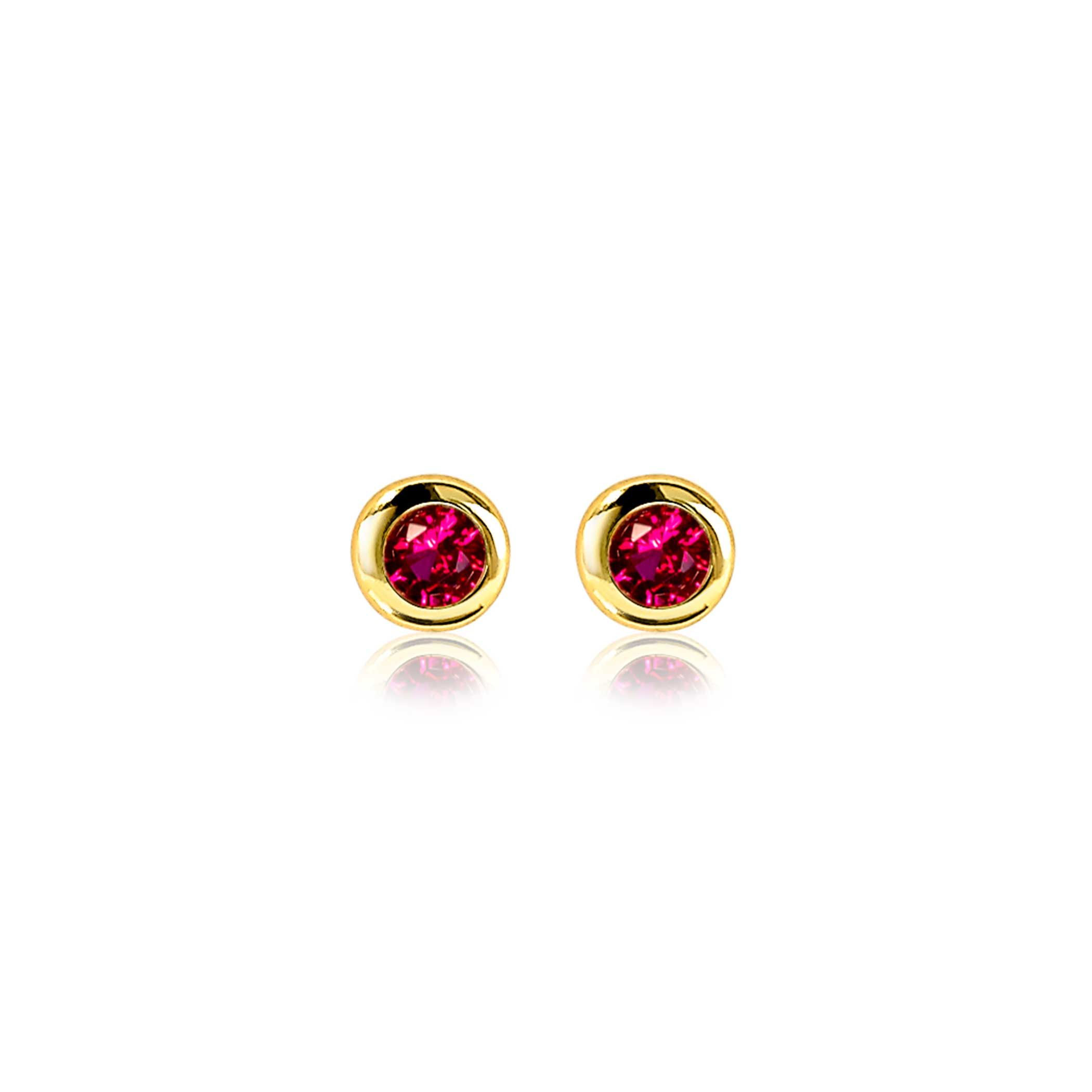 JULY Stud Earrings 4mm Gold Plated with Birthstone Red Ruby Zirconia