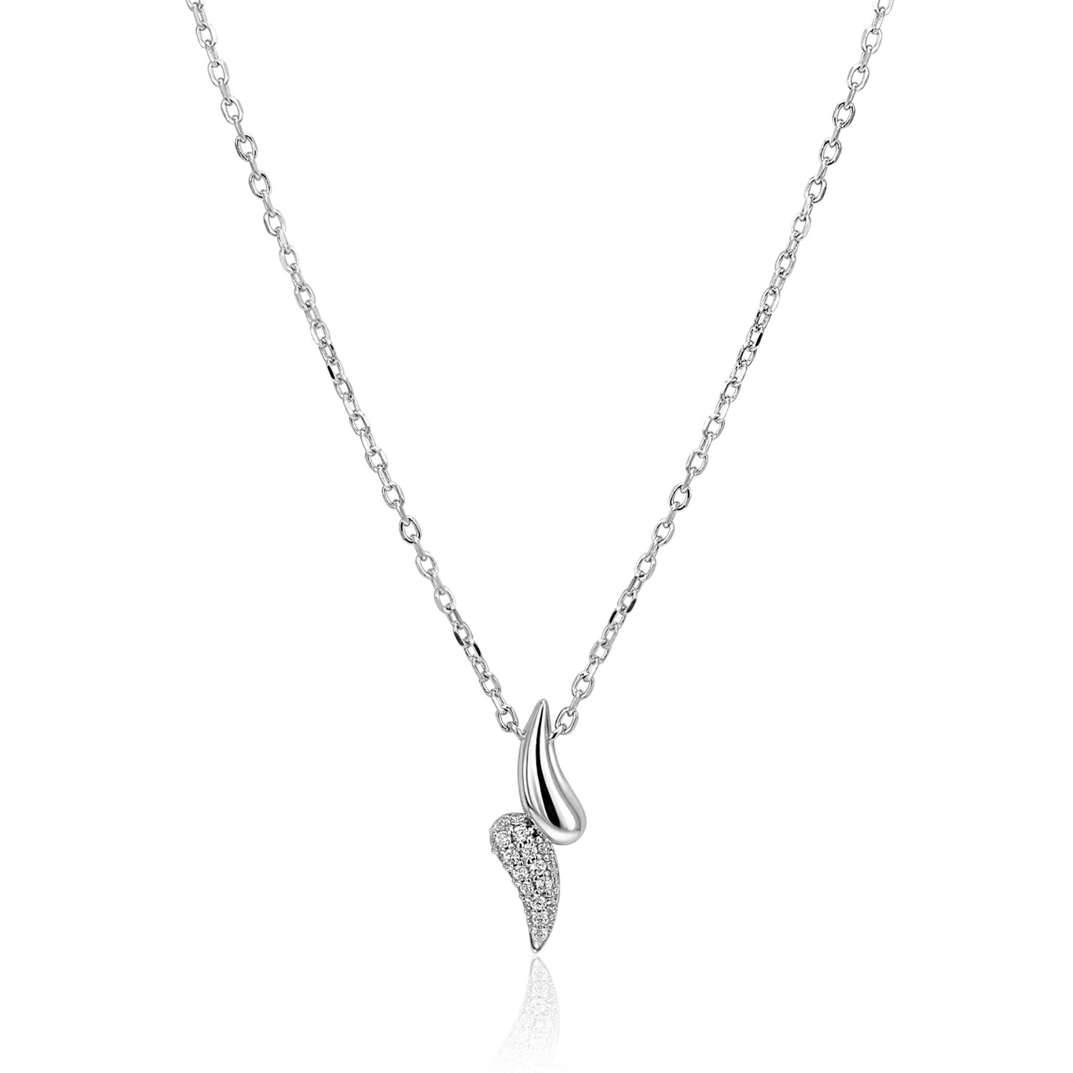 ZINZI silver link necklace with two teardrop-shaped pendants set with white cubic zirconias 40-45cm ZIC2681