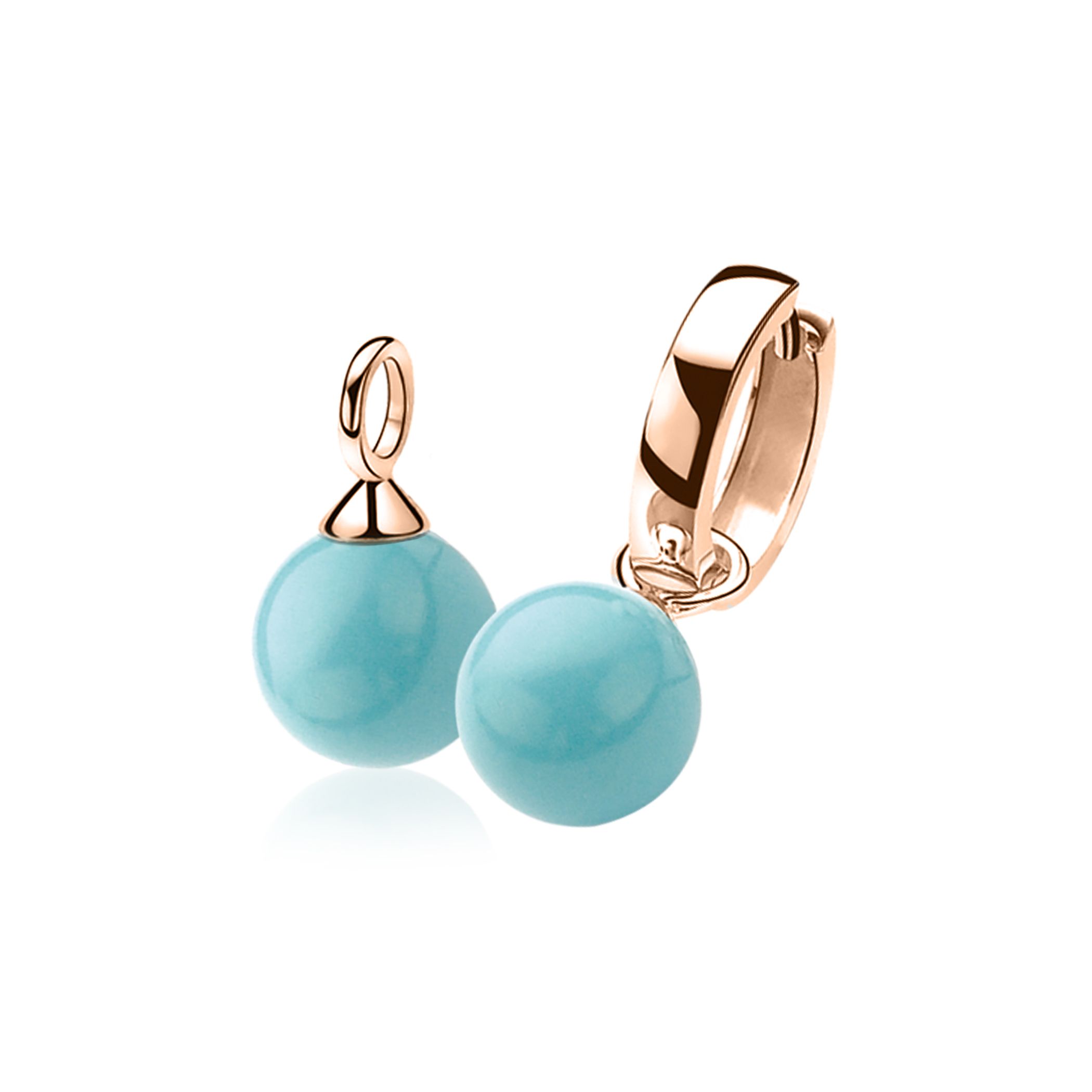 10mm ZINZI Rose Plated Sterling Silver Earrings Pendants Pearl Turquoise ZICH266TR (excl. hoop earrings)