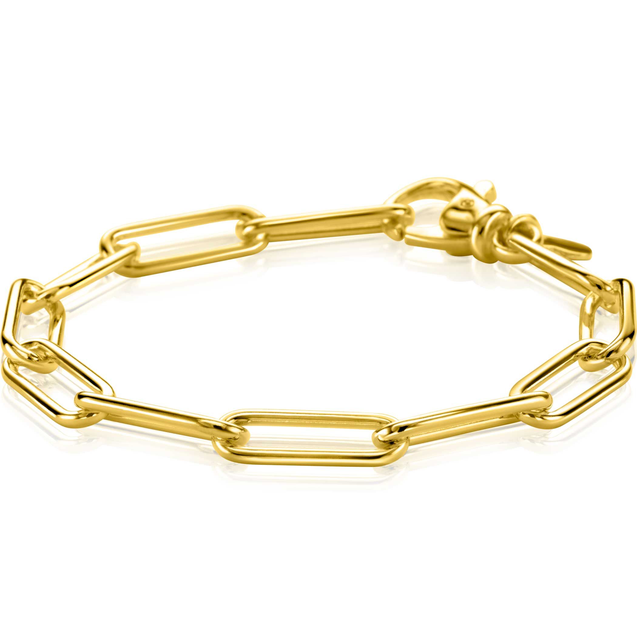 ZINZI Gold Plated Sterling Silver Paperclip Chain Bracelet length chain 7mm 18,5cm ZIA2533G