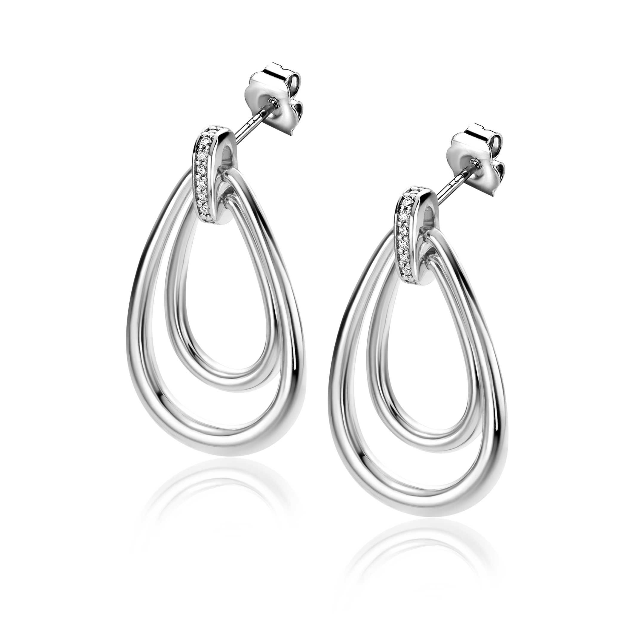 28mm ZINZI Sterling Silver Oval Earrings White Zirconia ZIO2489
