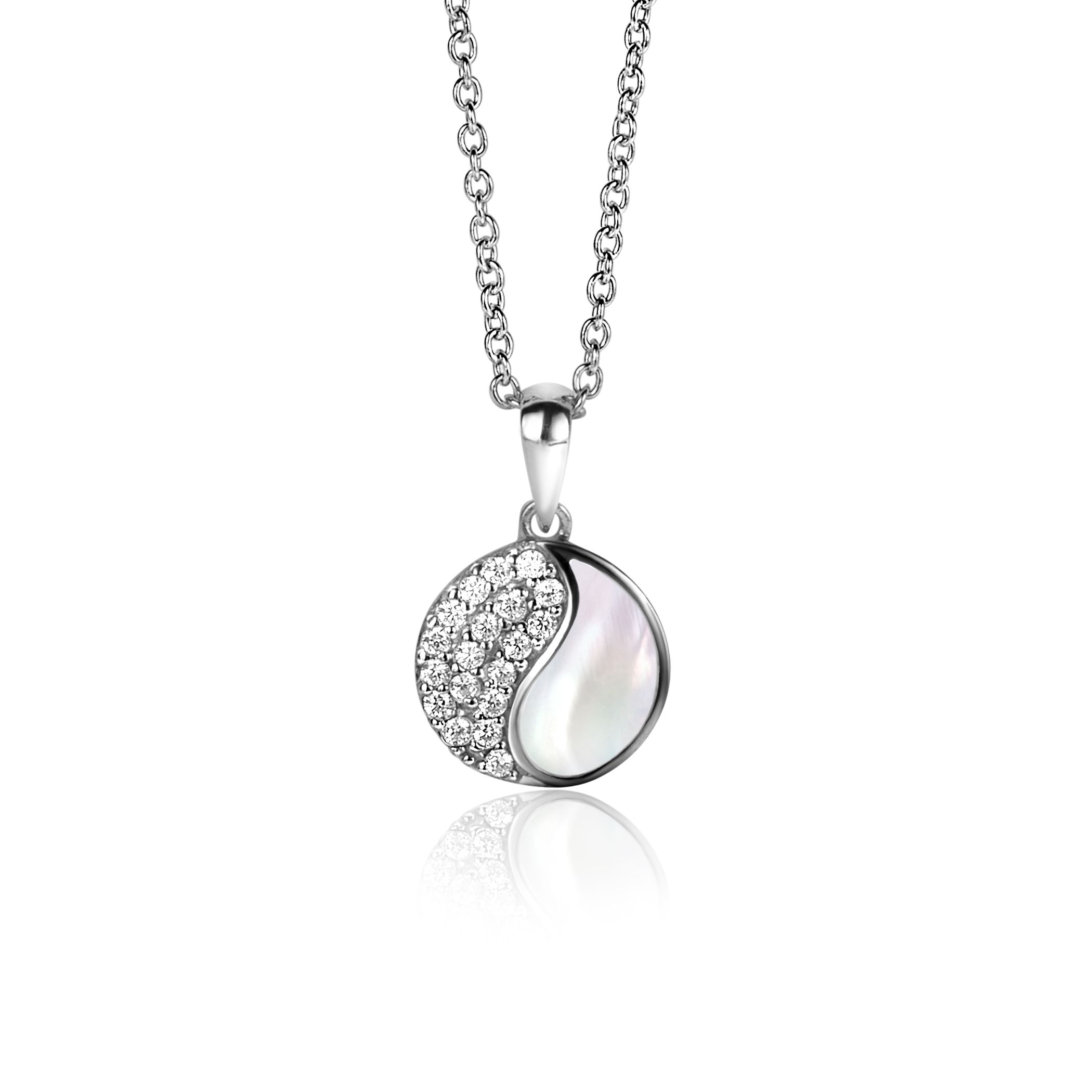 18mm ZINZI Sterling Silver Yin Yang Pendant Round Set with Mother-of-Pearl and White Zirconias ZIH2423 (excl. necklace)