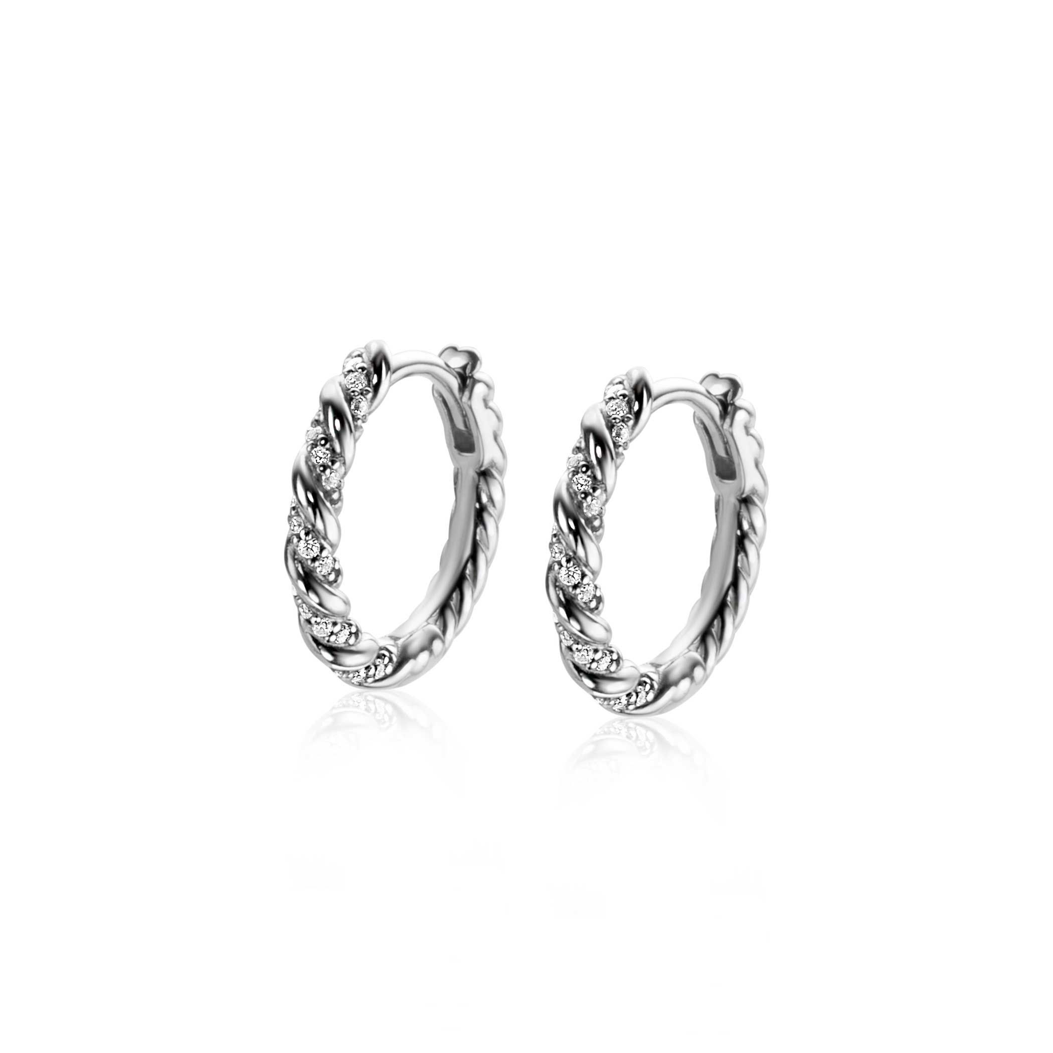15mm ZINZI Sterling Silver Hoop Earrings Twist 15x2mm White Zirconias ZIO2320