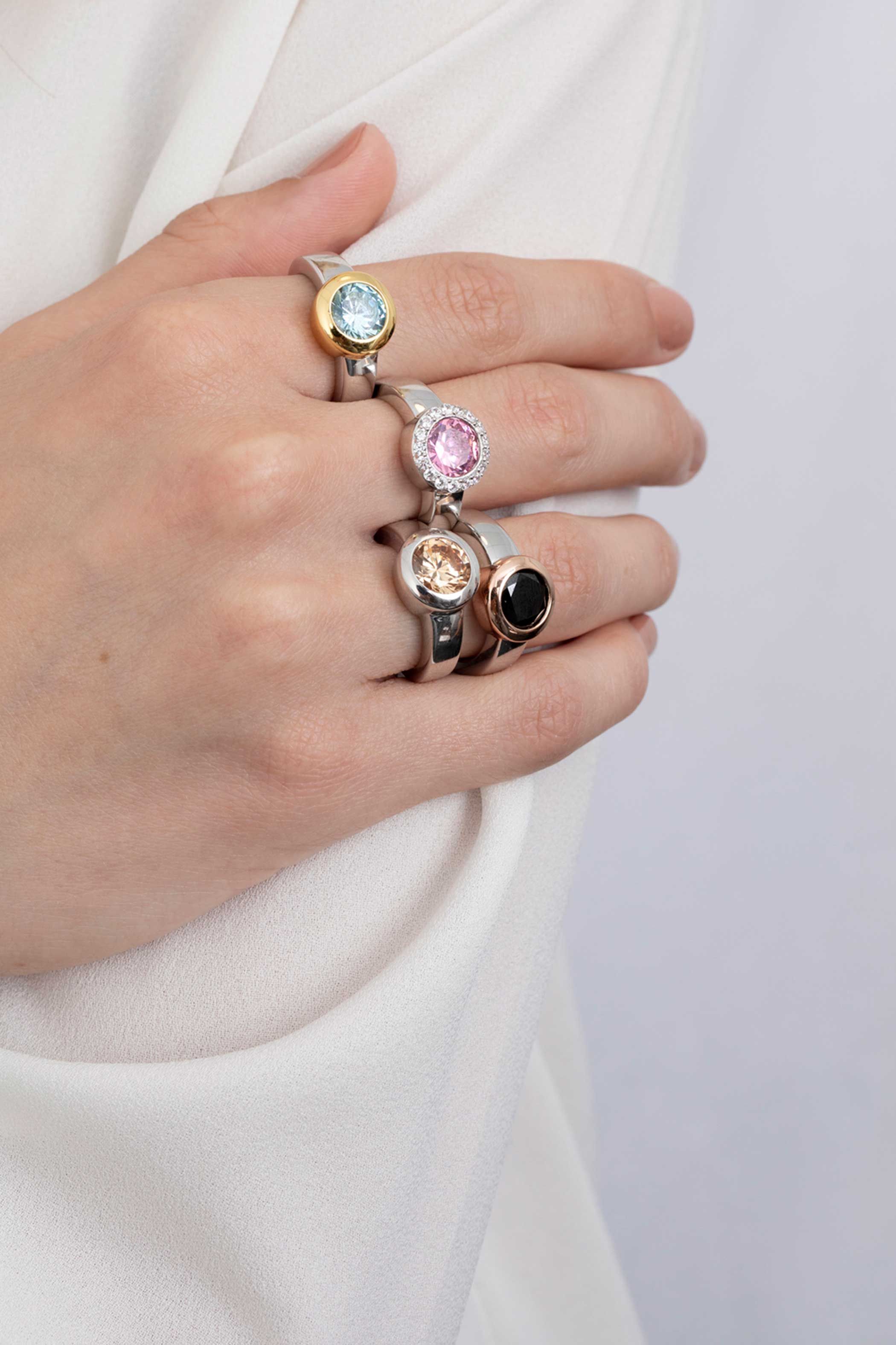 ZINZI Sterling Silver Exchangeable Ring Round White ZIR4