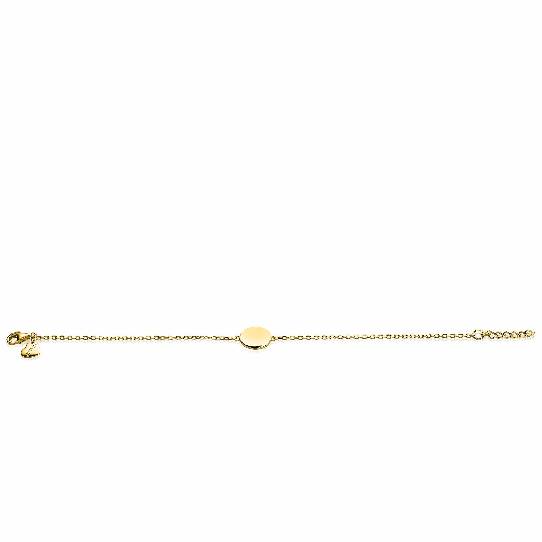 ZINZI Gold Plated Sterling Silver Bracelet with Round Plate 15mm for Engraving 17-20cm ZIA2345G