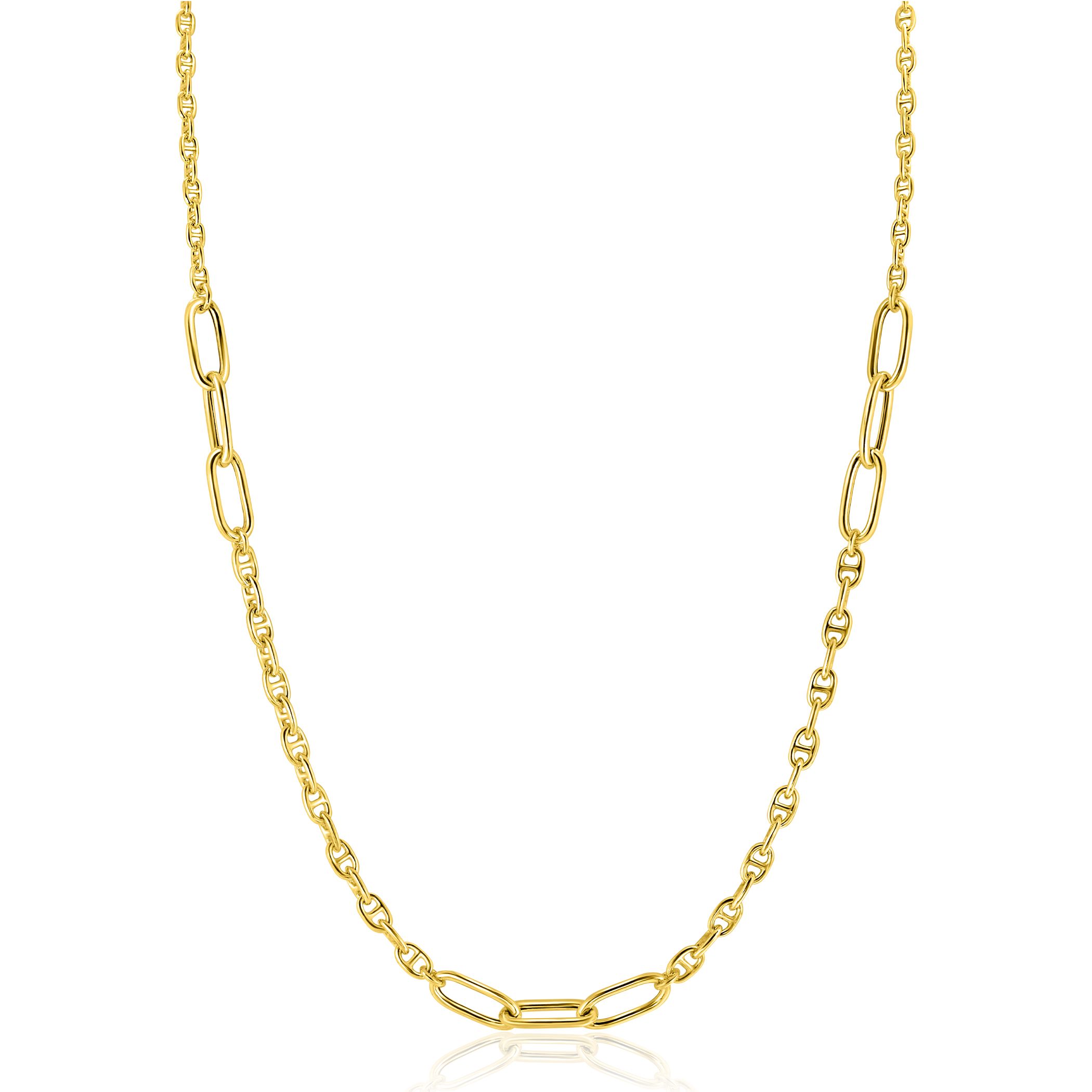 ZINZI Gold Plated Sterling Silver Marine Chain Necklace Combined with Larger Oval Chains 42-45cm ZIC2413G