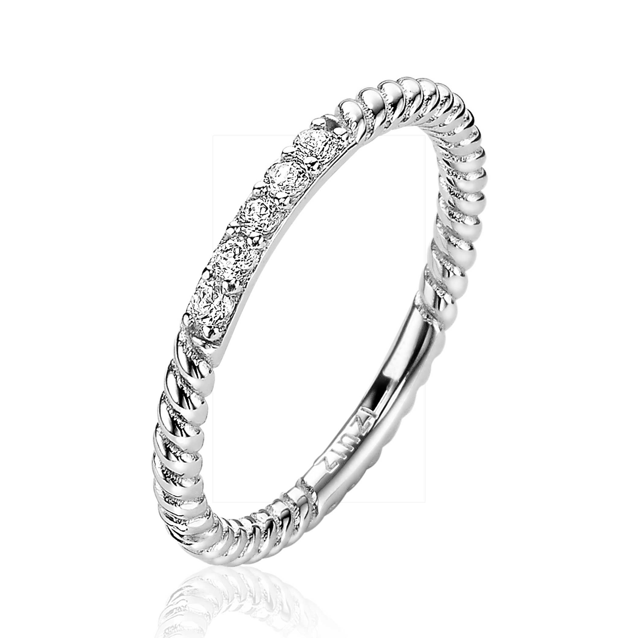 ZINZI Sterling Silver Ring Twisted 2mm White Zirconia ZIR2128