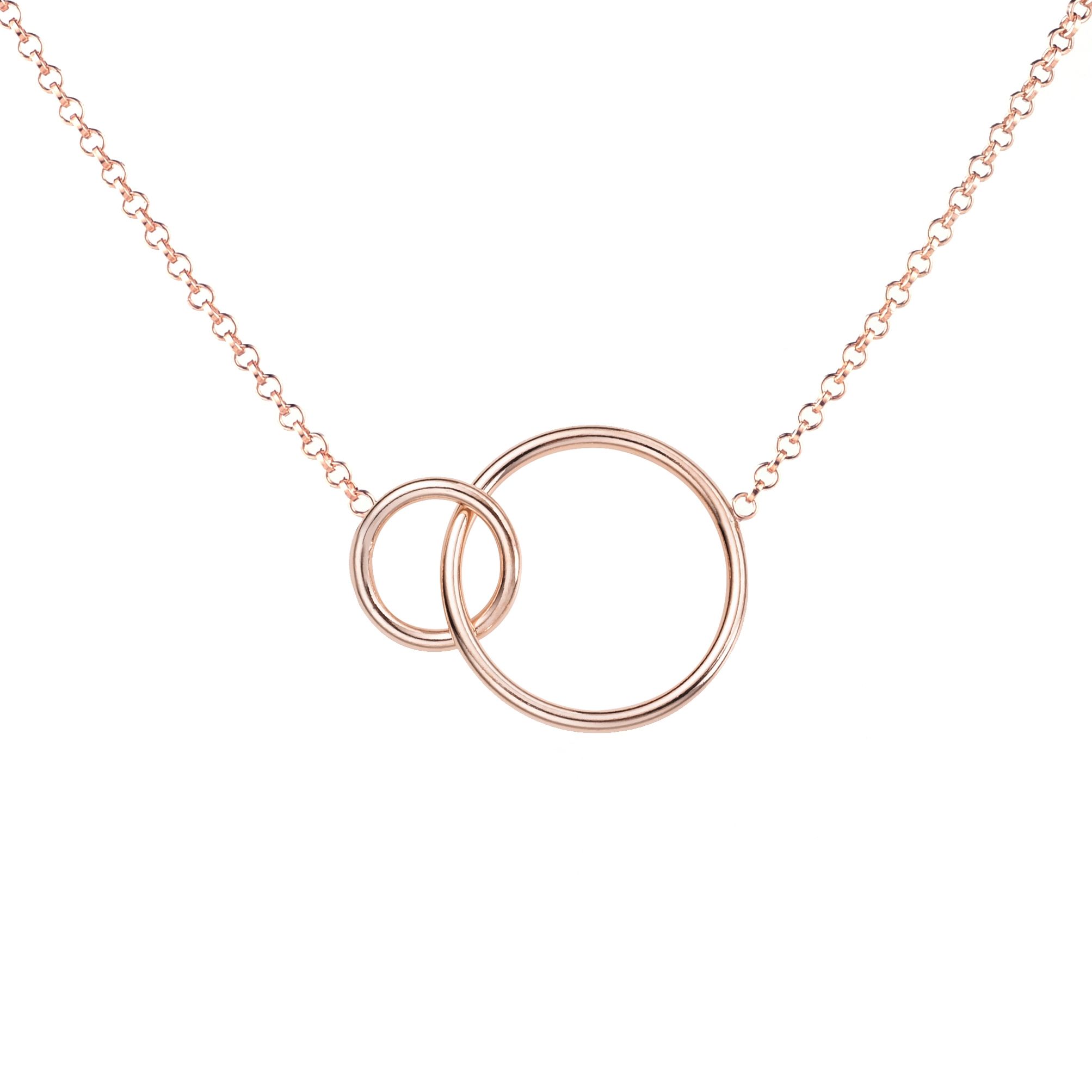 ZINZI Rose Gold Plated Sterling Silver Necklace with 2 Connected Open Circles 42-45cm ZIC1278R