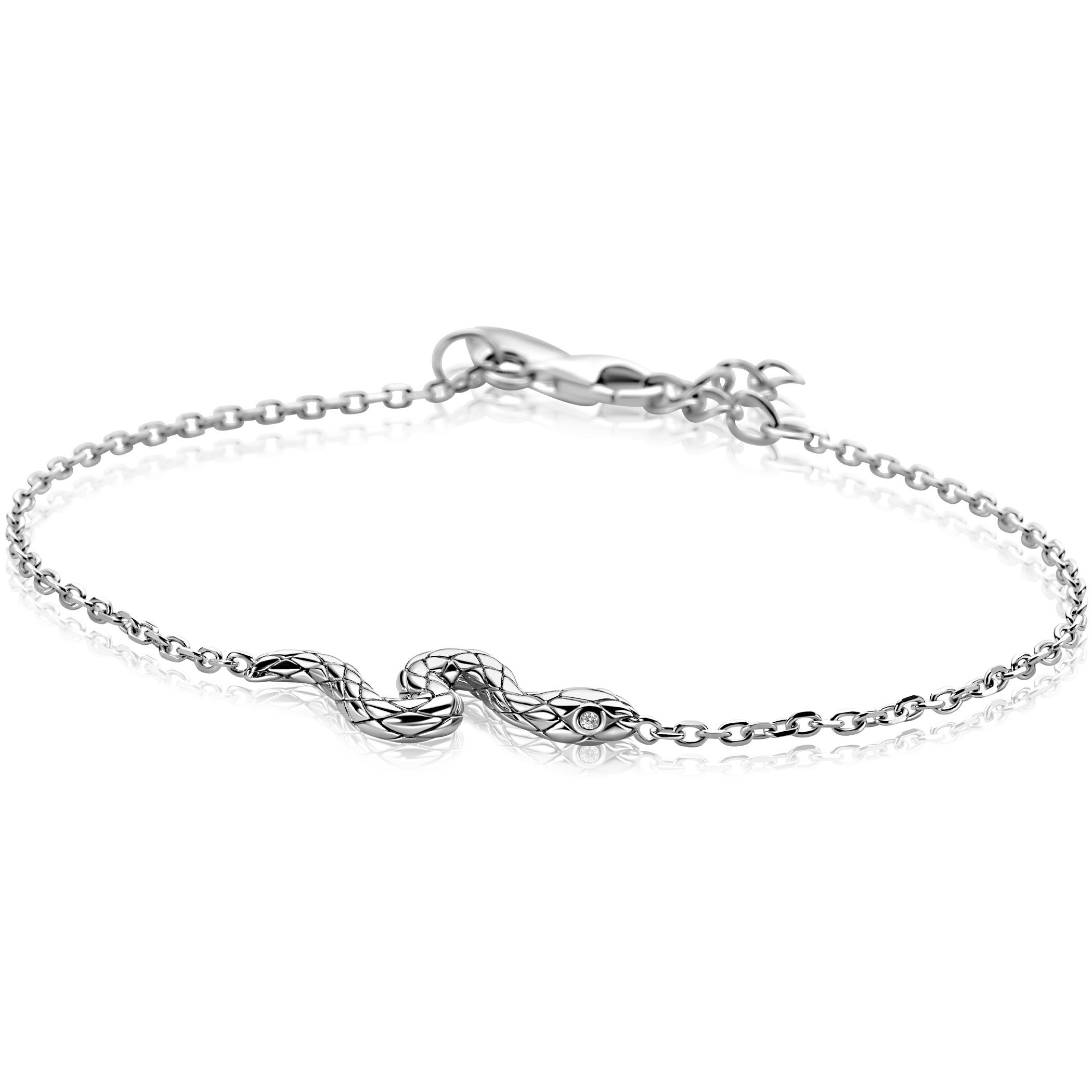 ZINZI zlv. armband met slang ertussen zirc.ogen