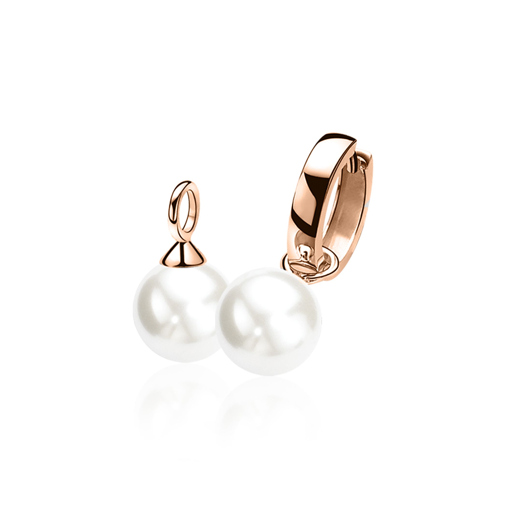 10mm ZINZI Rose Plated Sterling Silver Earrings Pendants Pearl White ZICH266WR (excl. hoop earrings)