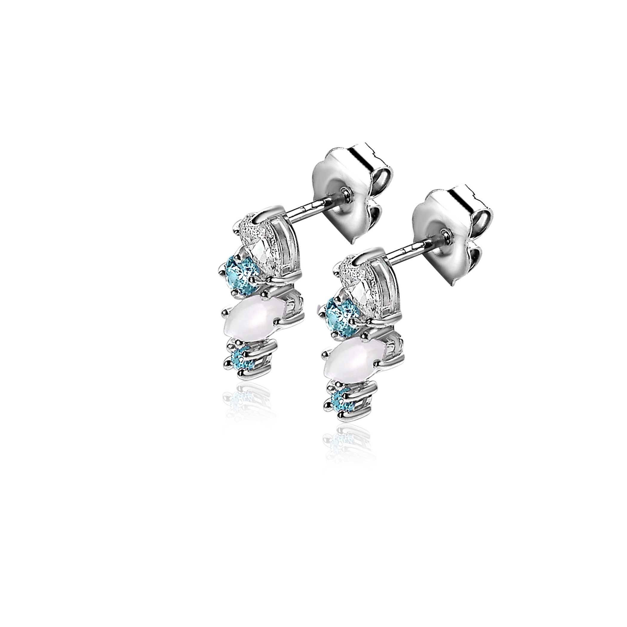 13mm ZINZI Sterling Silver Fantasy Stud Earrings Light Blue and White ZIO2189