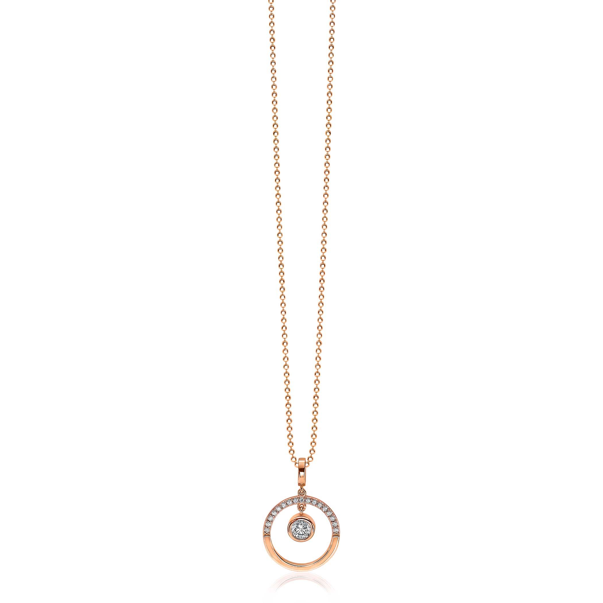 18mm ZINZI Rose Gold Plated Sterling Silver Pendant Open Circle Round White Zirconia ZIH1813R