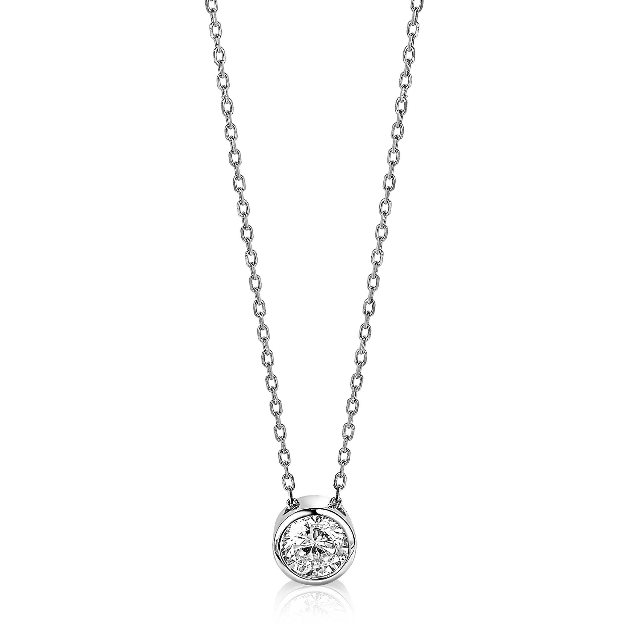 ZINZI Sterling Silver Necklace Round Setting with White Zirconia 40-45cm ZIC1775