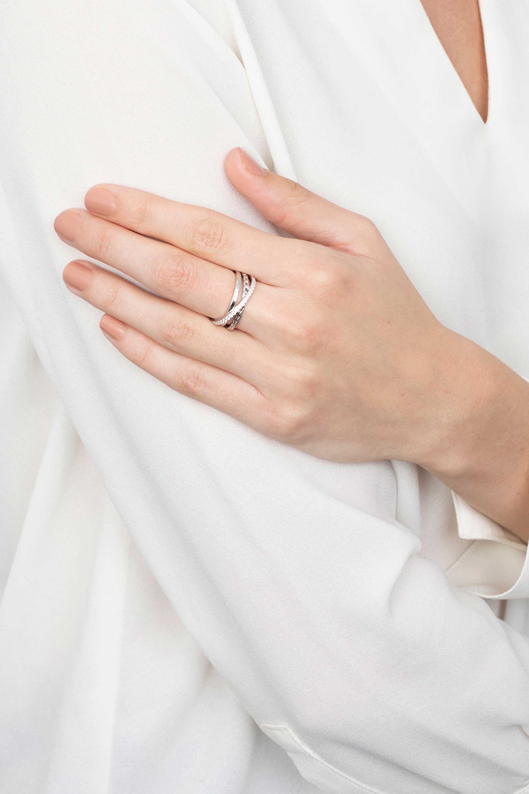 ZINZI Sterling Silver Crossover Ring Curb Chain White ZIR1360