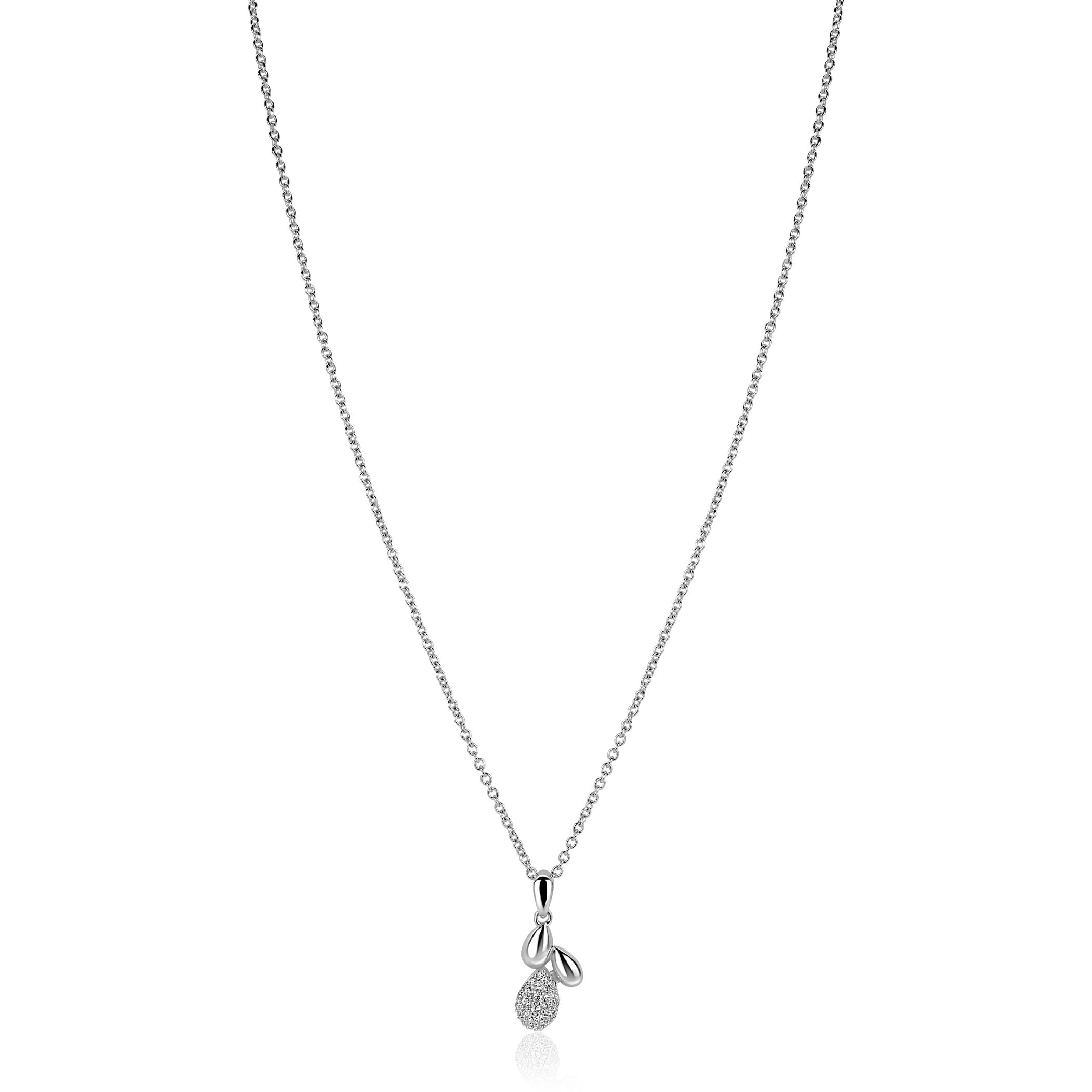 ZINZI zlv.collier met fant. hanger druppels en zirc.