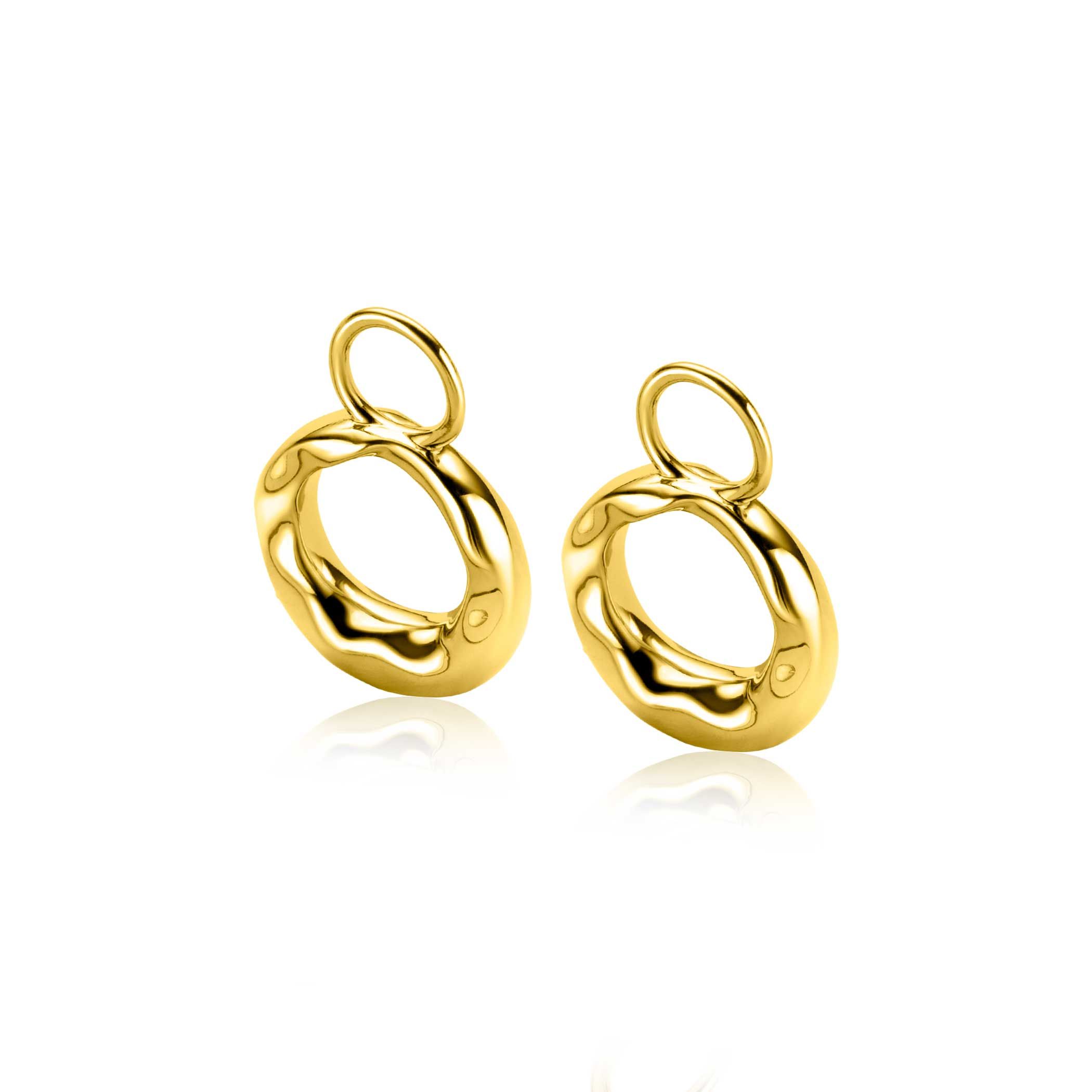 11mm ZINZI gold-plated silver earring pendants with organically shaped open circles, ZICH-BF118G (without hoops)