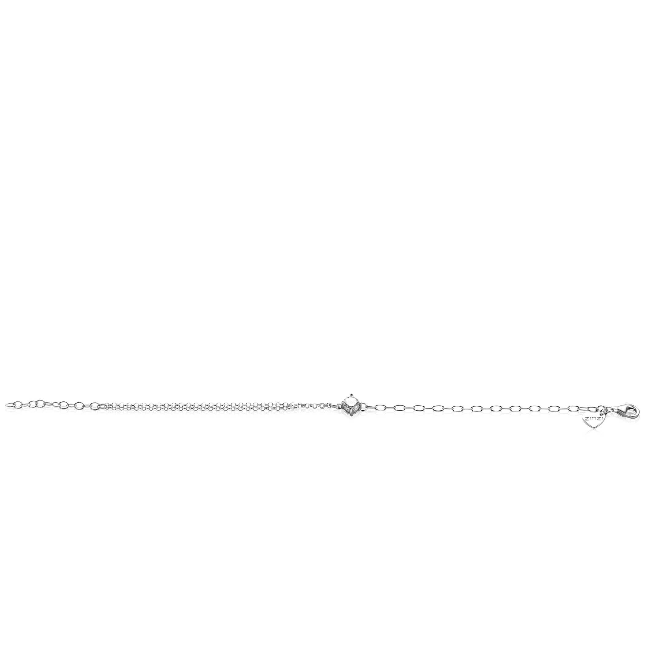 ZINZI silver multi-look bracelet with oval and rolo links, featuring a round white cubic zirconia in a prong setting 17-19cm ZIA2660