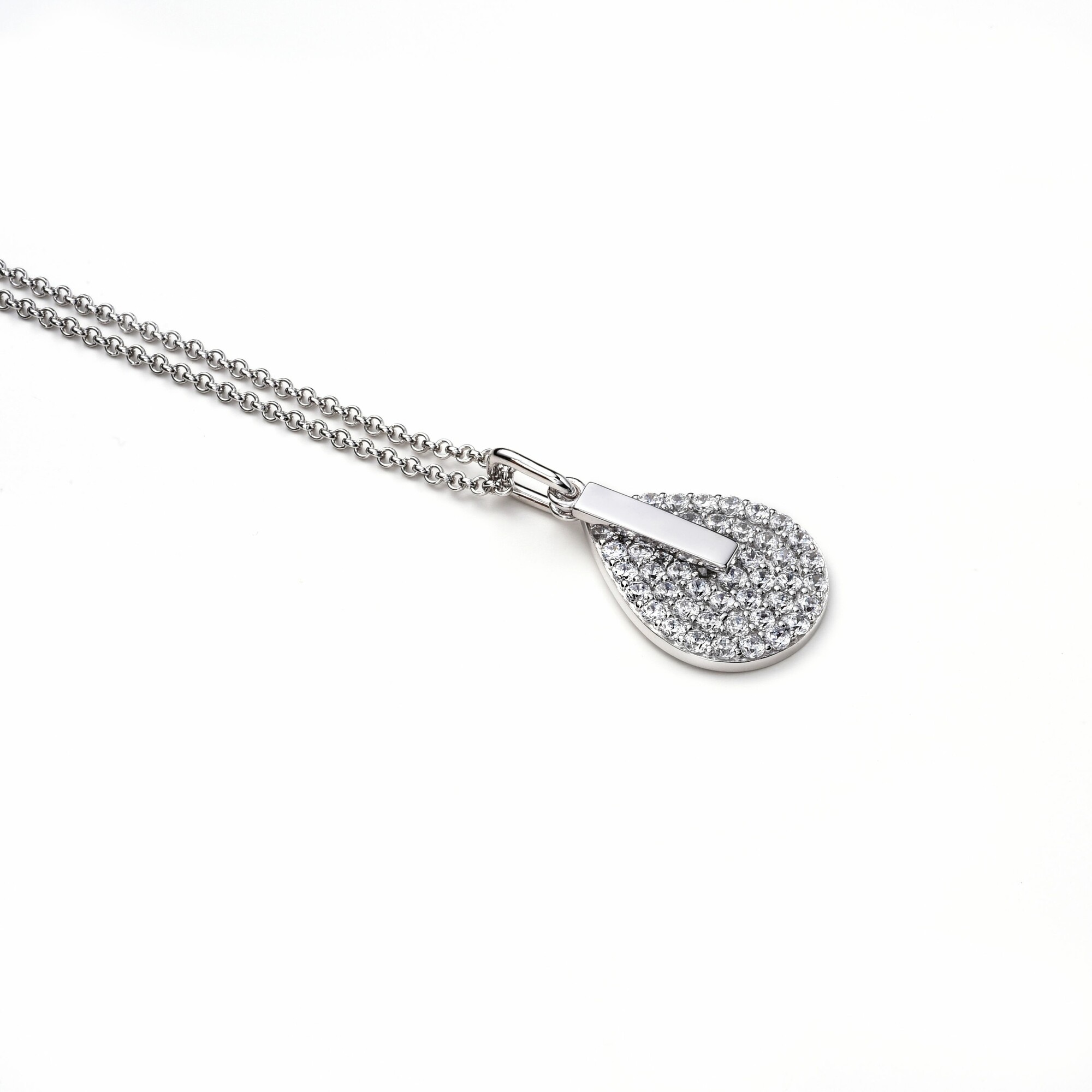 ZINZI zlv. hanger druppel zirc. en staafje + coll.45cm