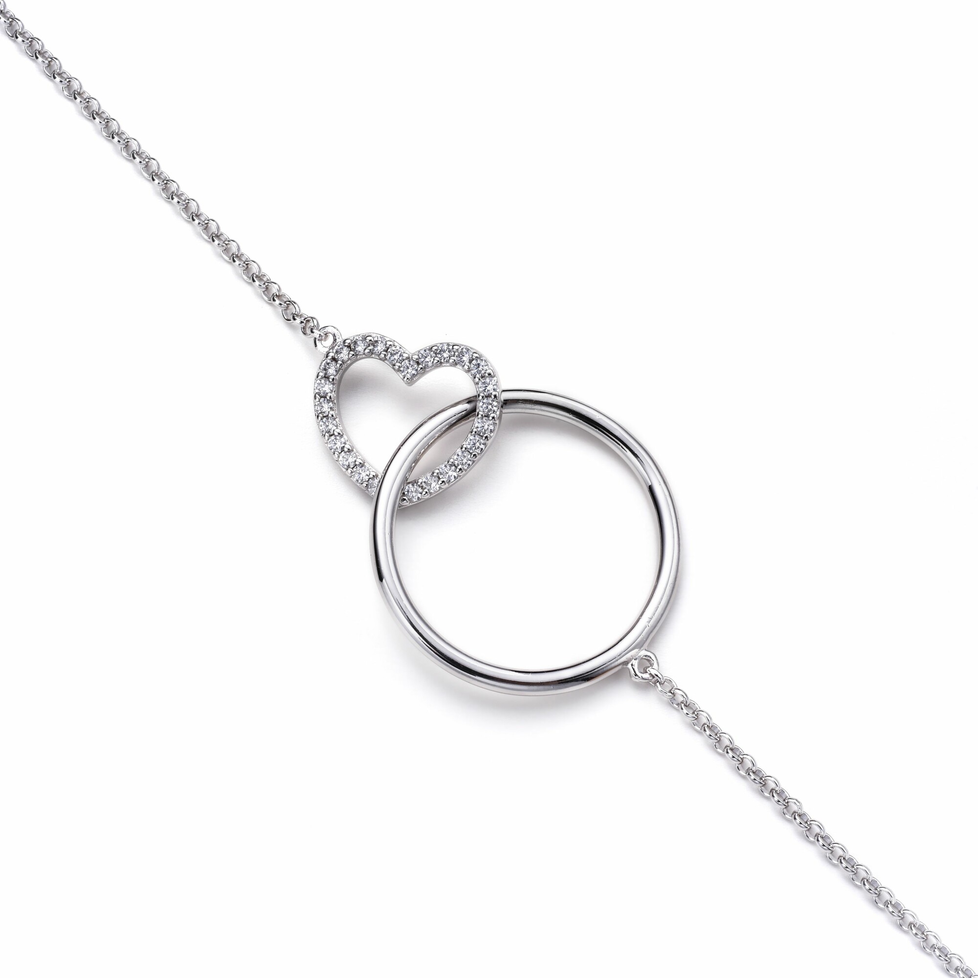 ZINZI Sterling Silver Necklace with Connected Circle and Heart White Zirconias 45cm ZIC1483