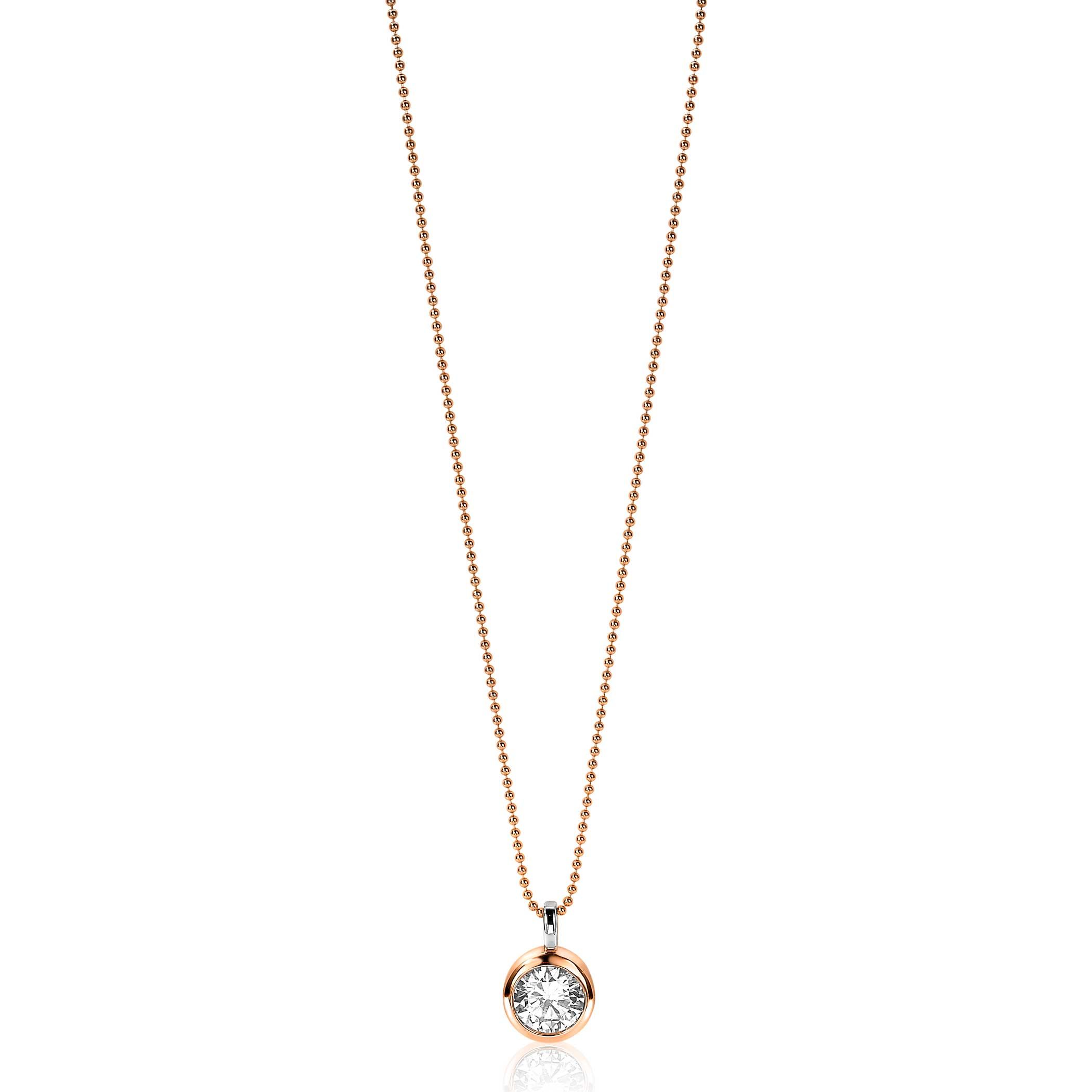ZINZI Rose Gold Plated Sterling Silver Pendant Round White Zirconia ZIH3