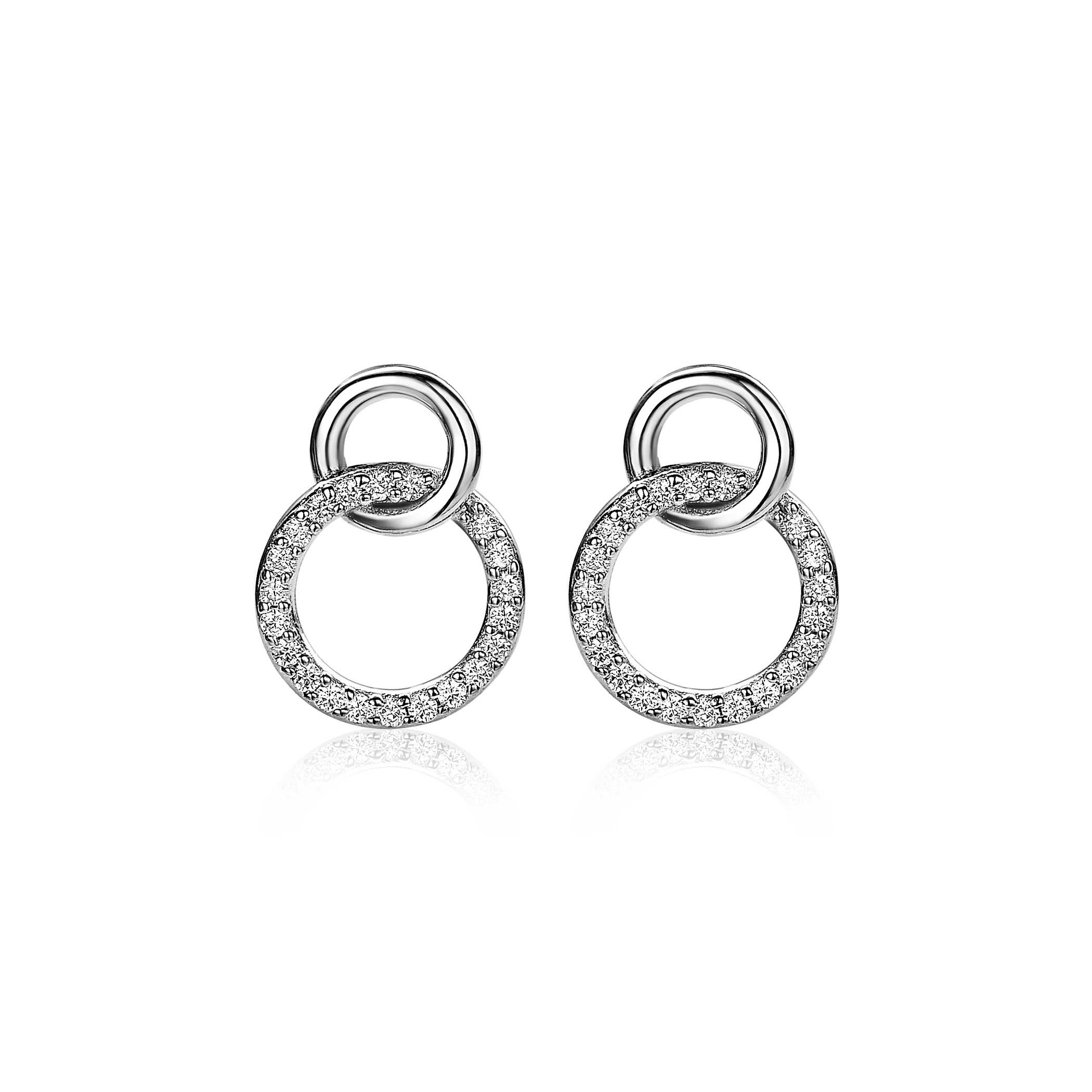 ZINZI Sterling Silver Stud Earrings 2 Open Connected Circles White ZIO1782