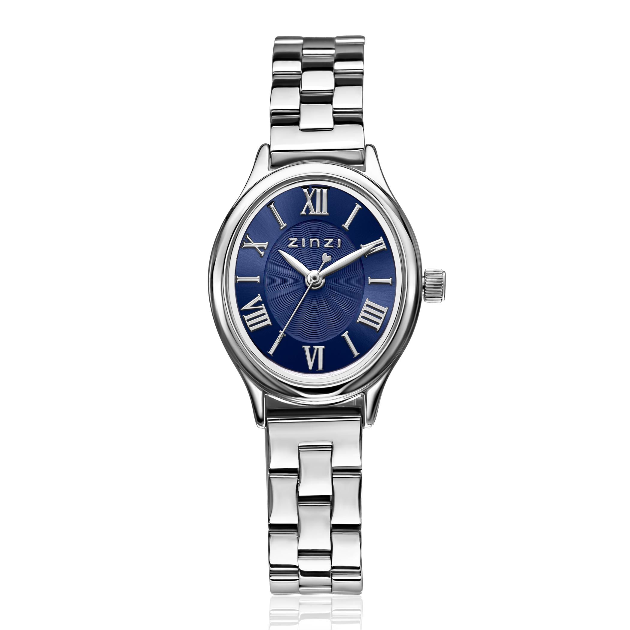 ZINZI Belle Ovale 26mm Watch Blue Dial Silver Colored Case and Stainless Steel Silver Colored Band, Japanese movement ZIW2955