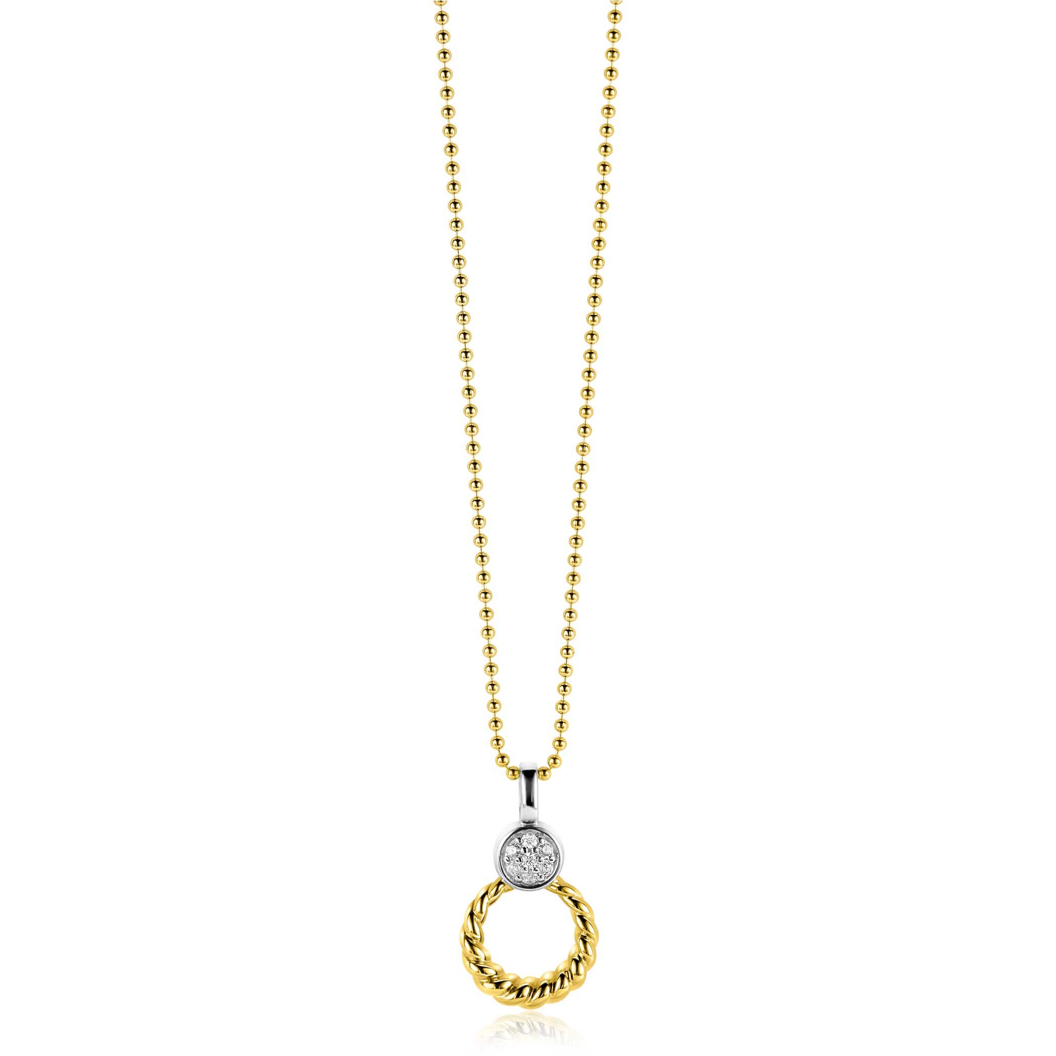 20mm ZINZI Gold Plated Sterling Silver Round Pendant Rope Design White Zirconias ZIH2390Y (excl. necklace)
