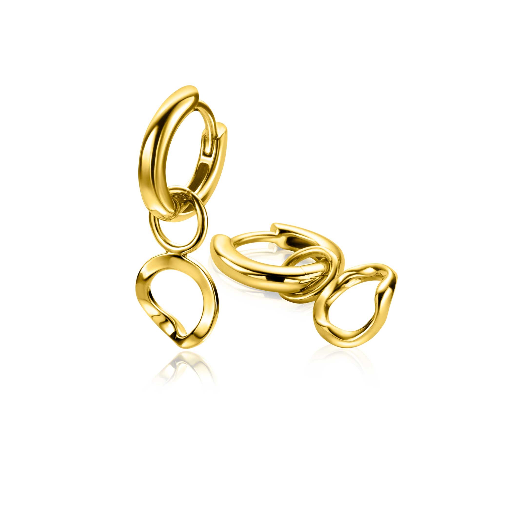 8mm ZINZI gold-plated silver earring pendants with organically shaped open circles with a twist, ZICH-BF119G (without hoops)