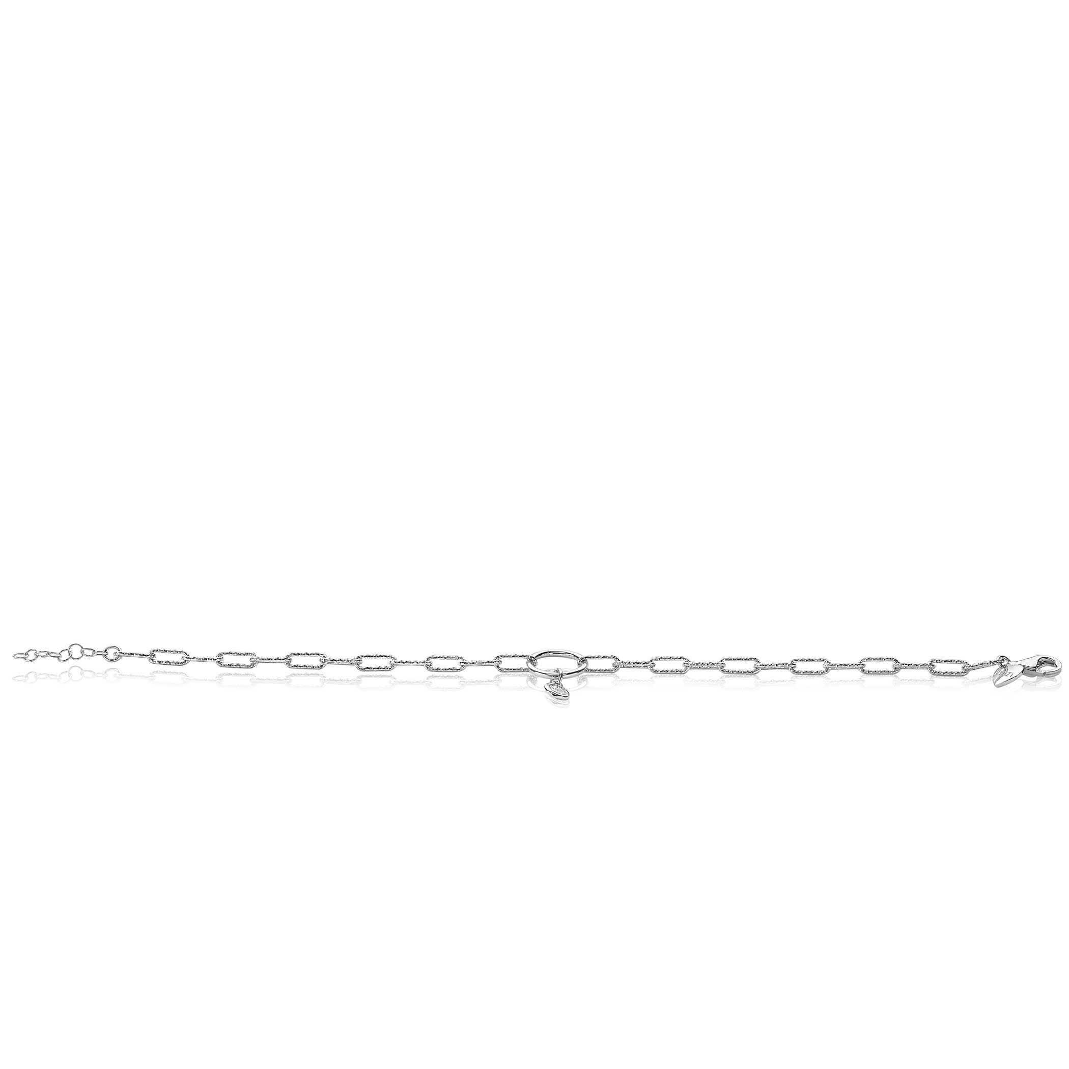 ZINZI Sterling Silver Paperclip Chain Bracelet 3mm Round White Zirconia 19-21cm ZIA2200