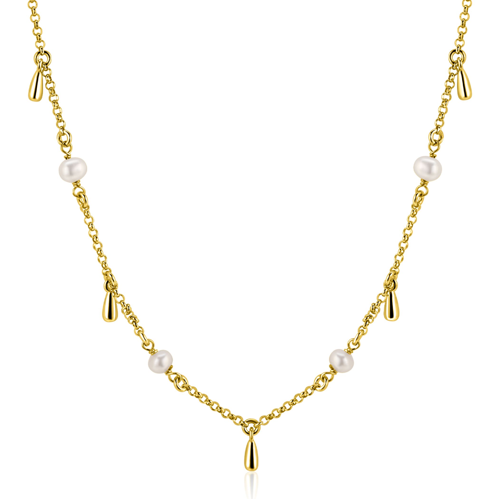 ZINZI zlv.collier gg.verg.met parels en pegeltjes 42/45
