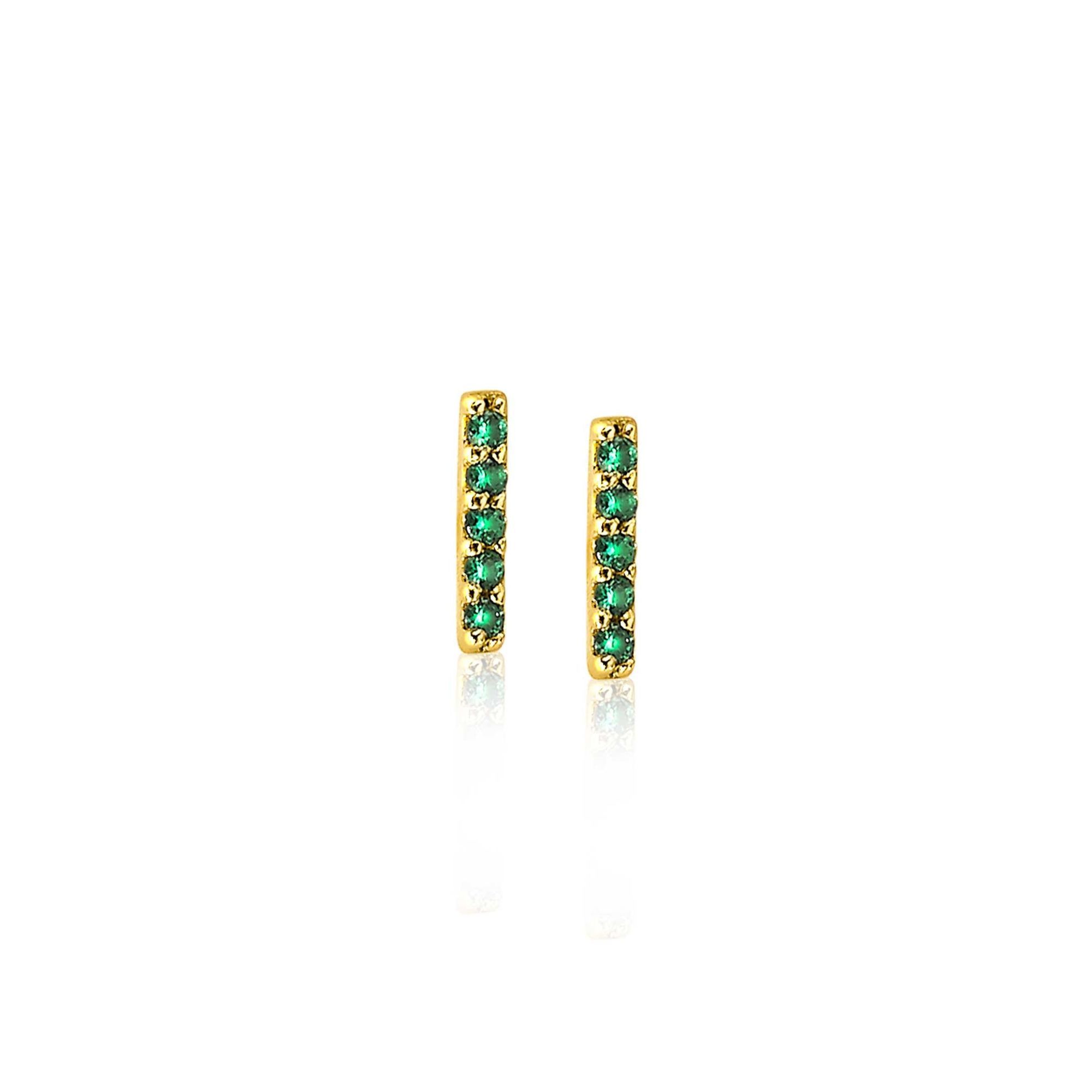 8mm ZINZI Gold Plated Sterling Silver Stud Earrings Bar Green ZIO1689GG