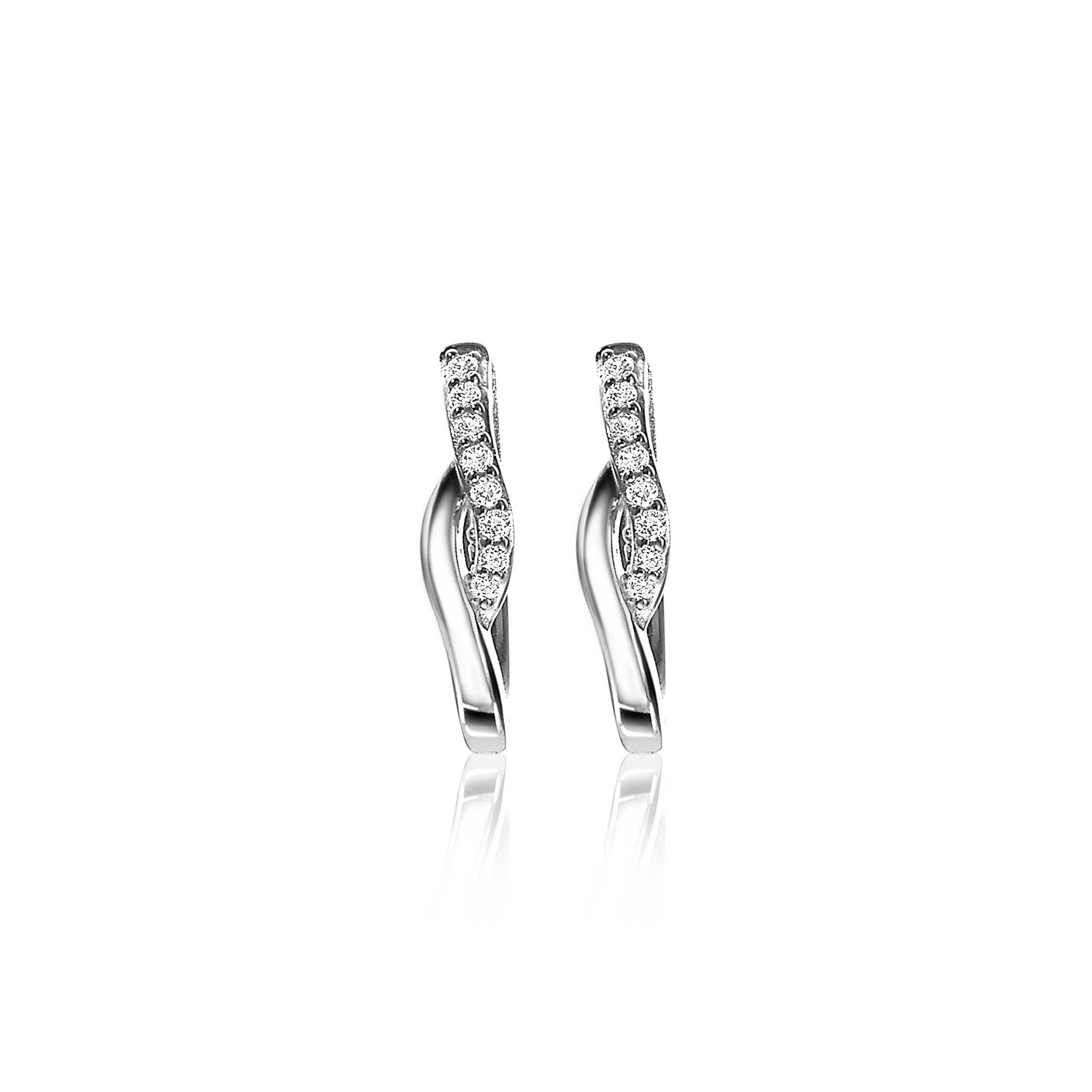 16mm ZINZI Sterling Silver Hoop Earrings Crossover White Zirconias 16x3mm ZIO1971