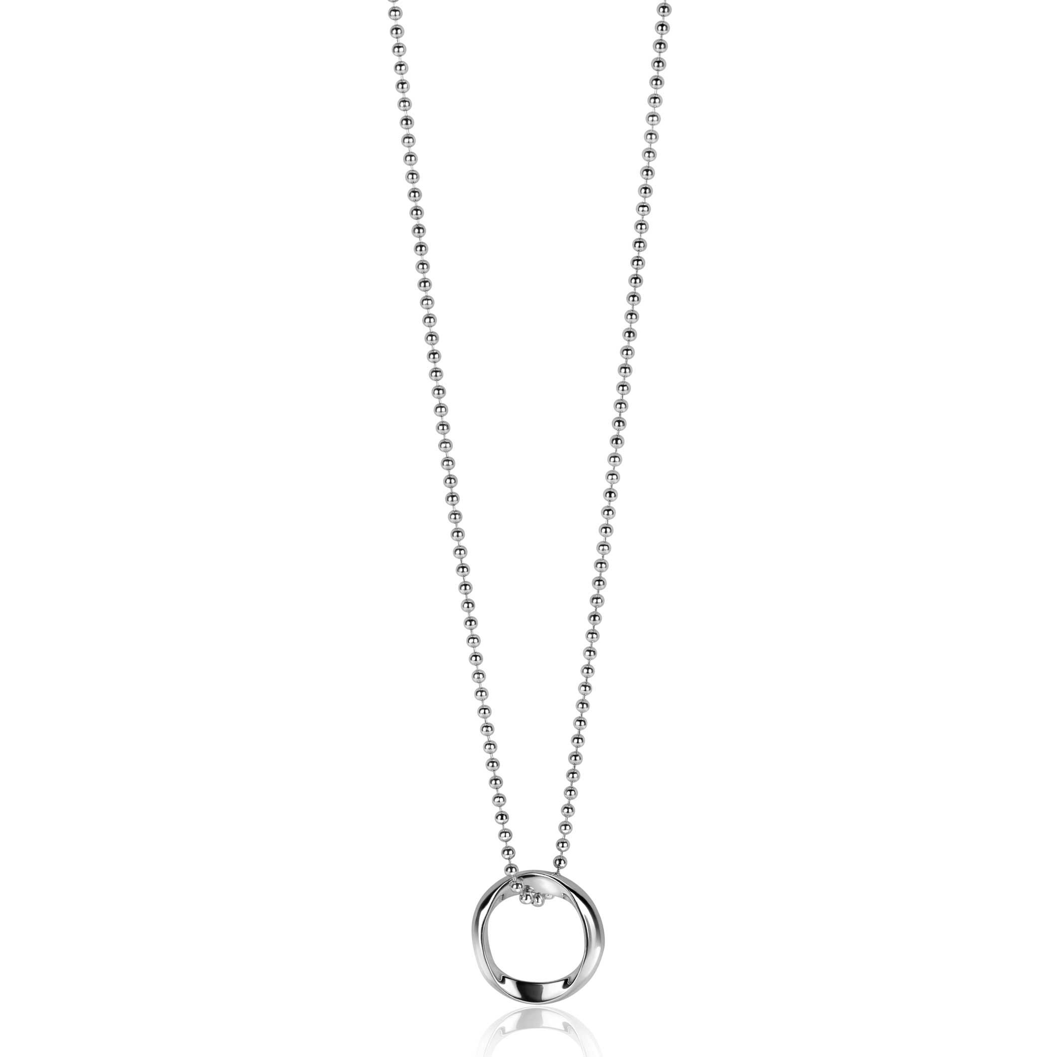 ZINZI silver bead necklace with smooth pendant in round organic shape 45-48cm ZIC2611