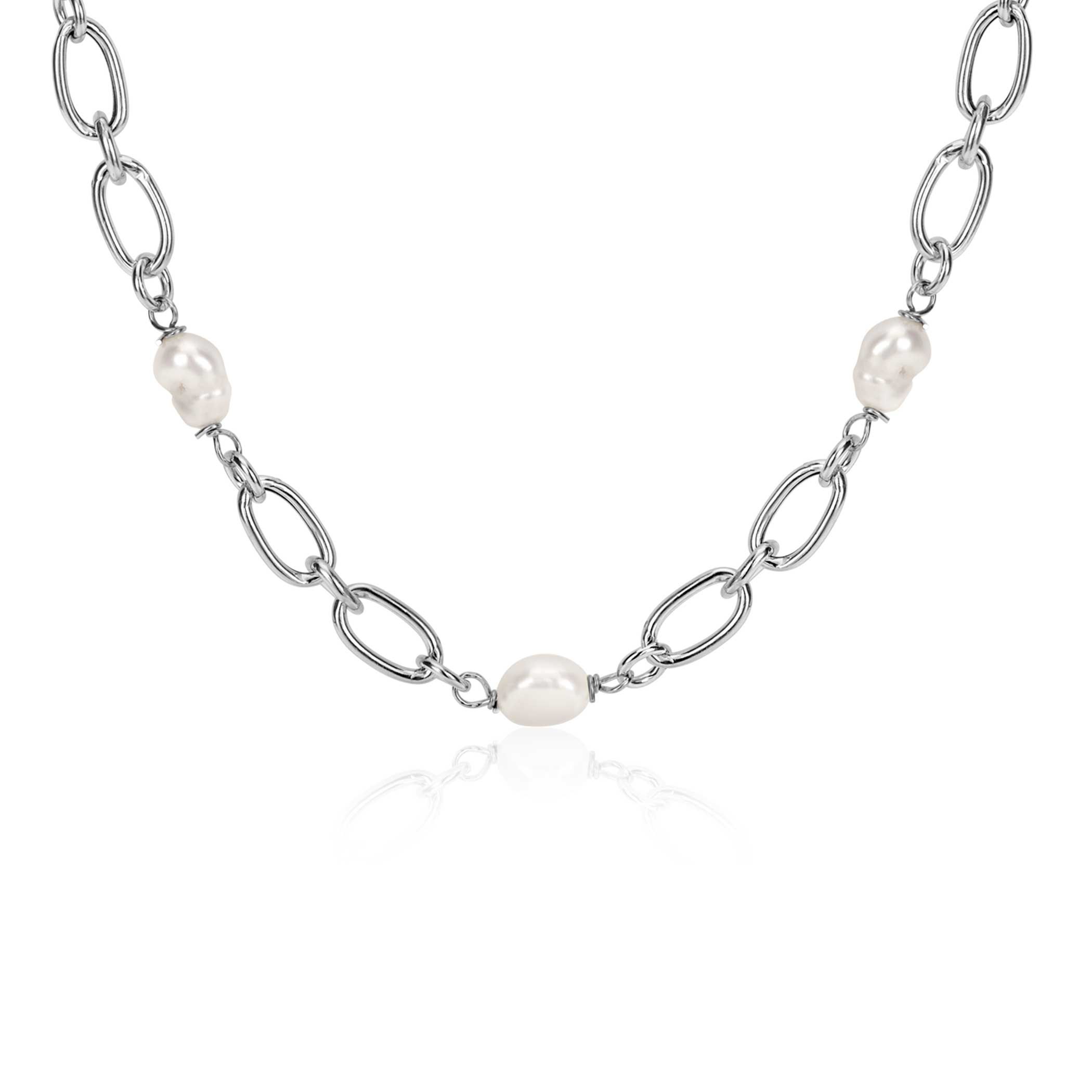 ZINZI silver link necklace with white freshwater pearls, 49cm, ZIC-BF112