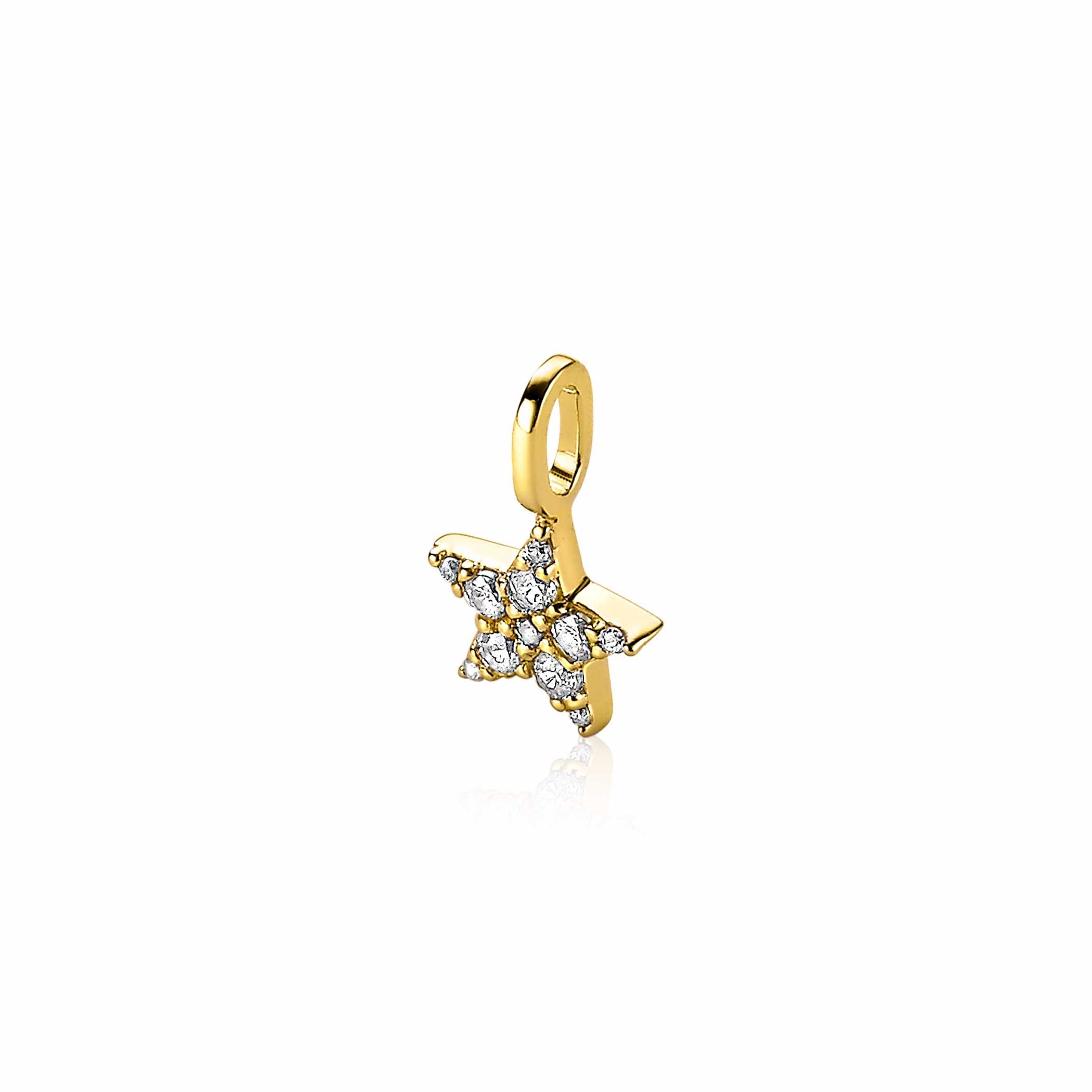 13mm ZINZI Gold Plated Sterling Silver Star Pendant White ZIH2138Y (excl. necklace)