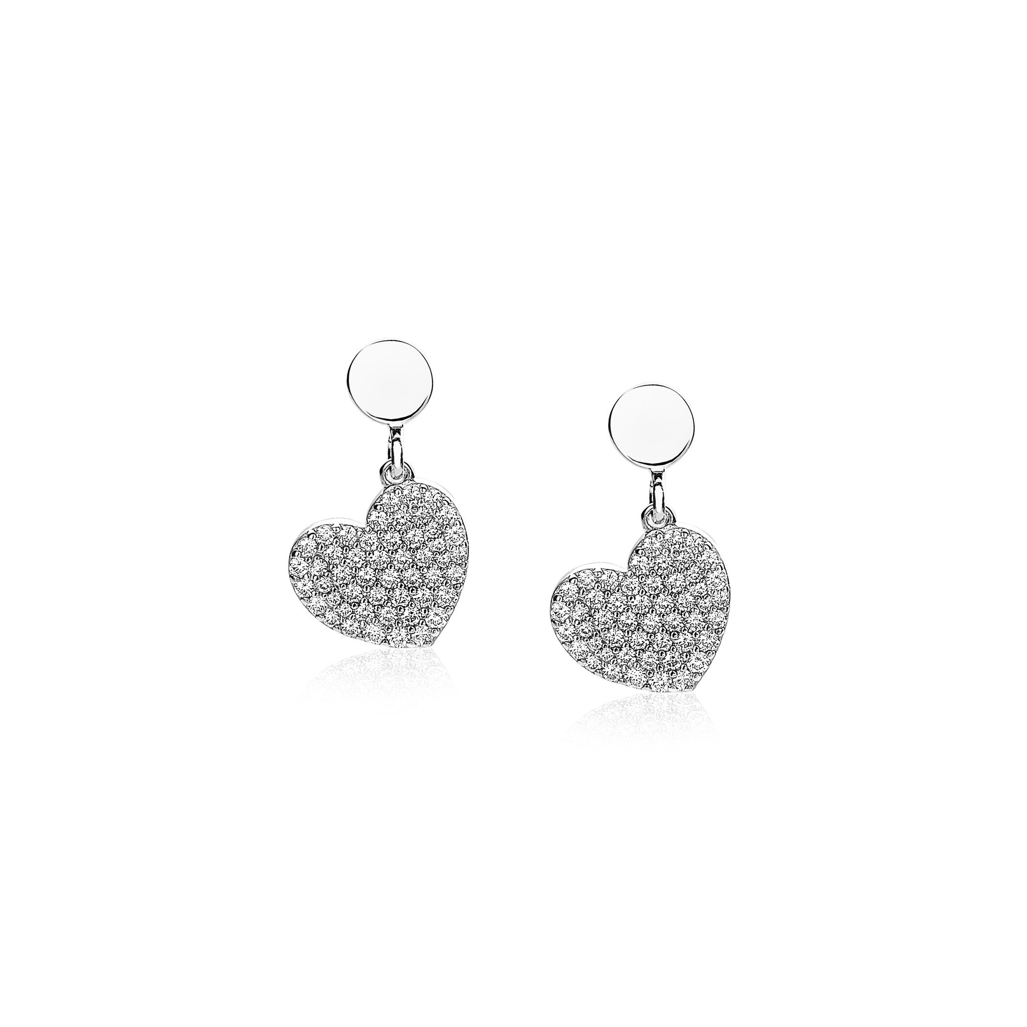 ZINZI Sterling Silver Earrings Dangling Heart White ZIO1696